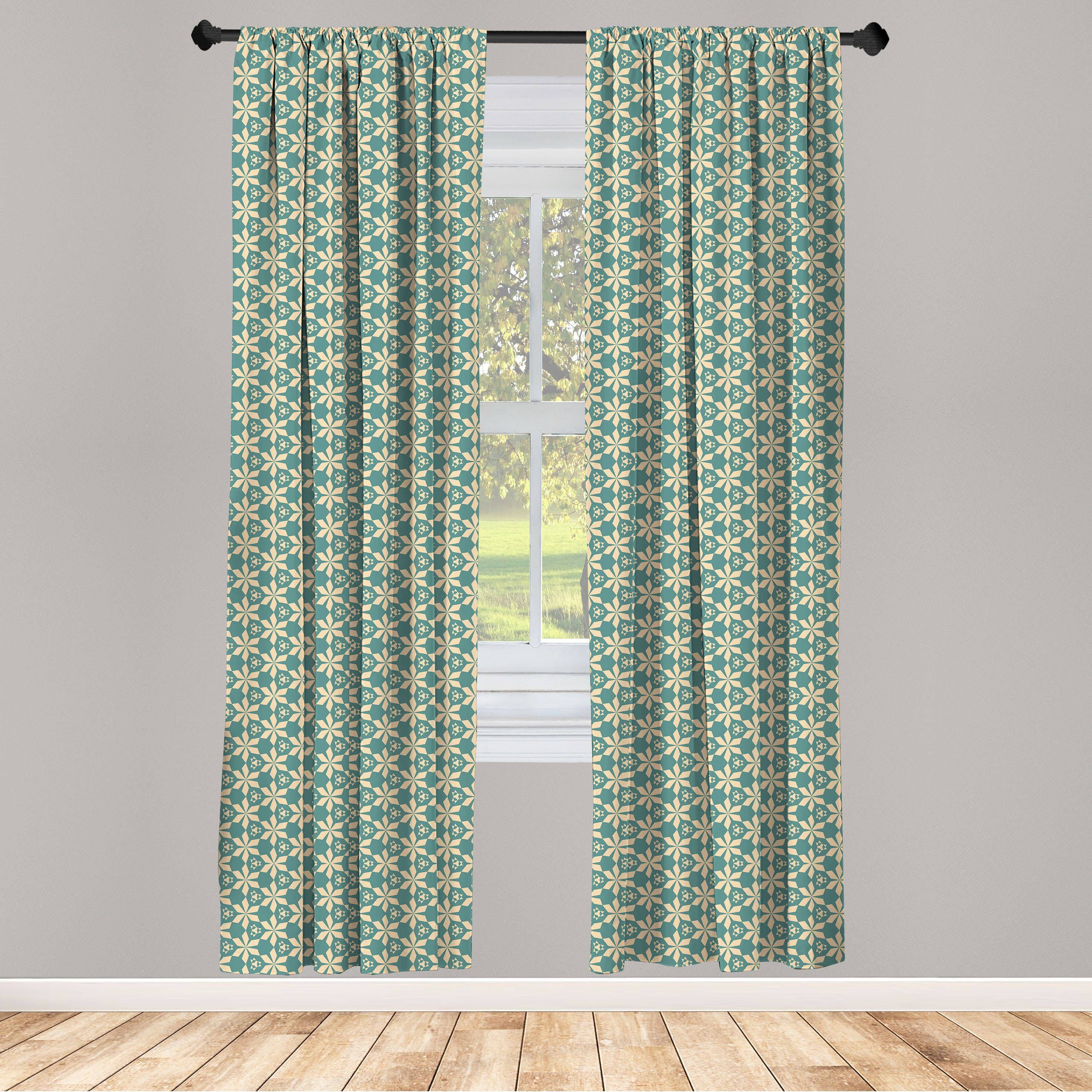 Gardine Vorhang für Wohnzimmer Schlafzimmer Dekor, Abakuhaus, Microfaser, Damast Floral Triangular Mosaik-Kunst
