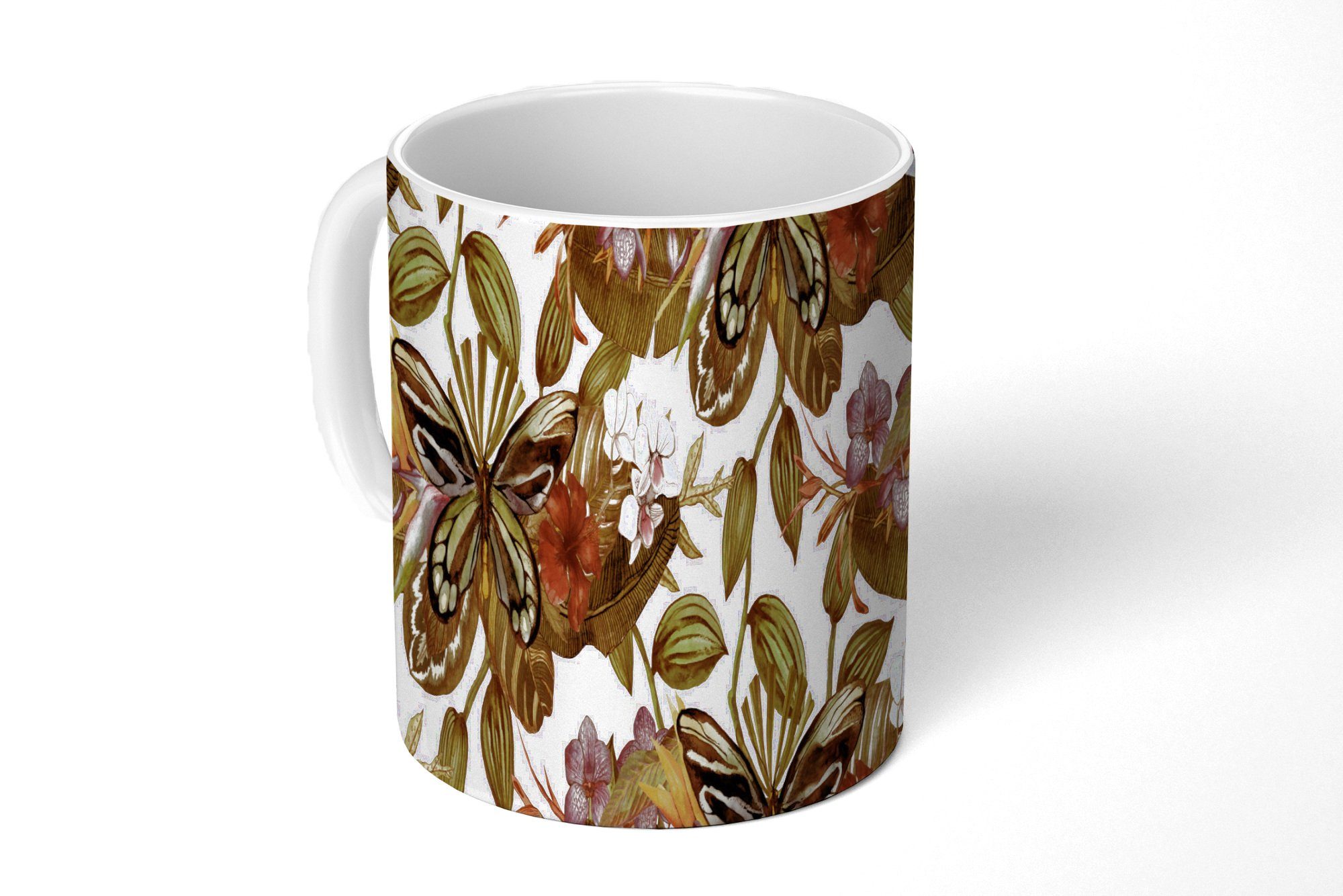 MuchoWow Tasse Schmetterling - Blumen - Vintage - Muster, Keramik, Kaffeetassen, Teetasse, Becher, Teetasse, Geschenk