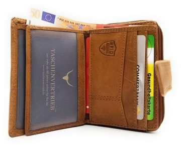 JOCKEY CLUB Mini Geldbörse echt Leder Damen Portemonnaie mit RFID Schutz, Sauvage Rindleder, kompakt & handlich, cognac braun