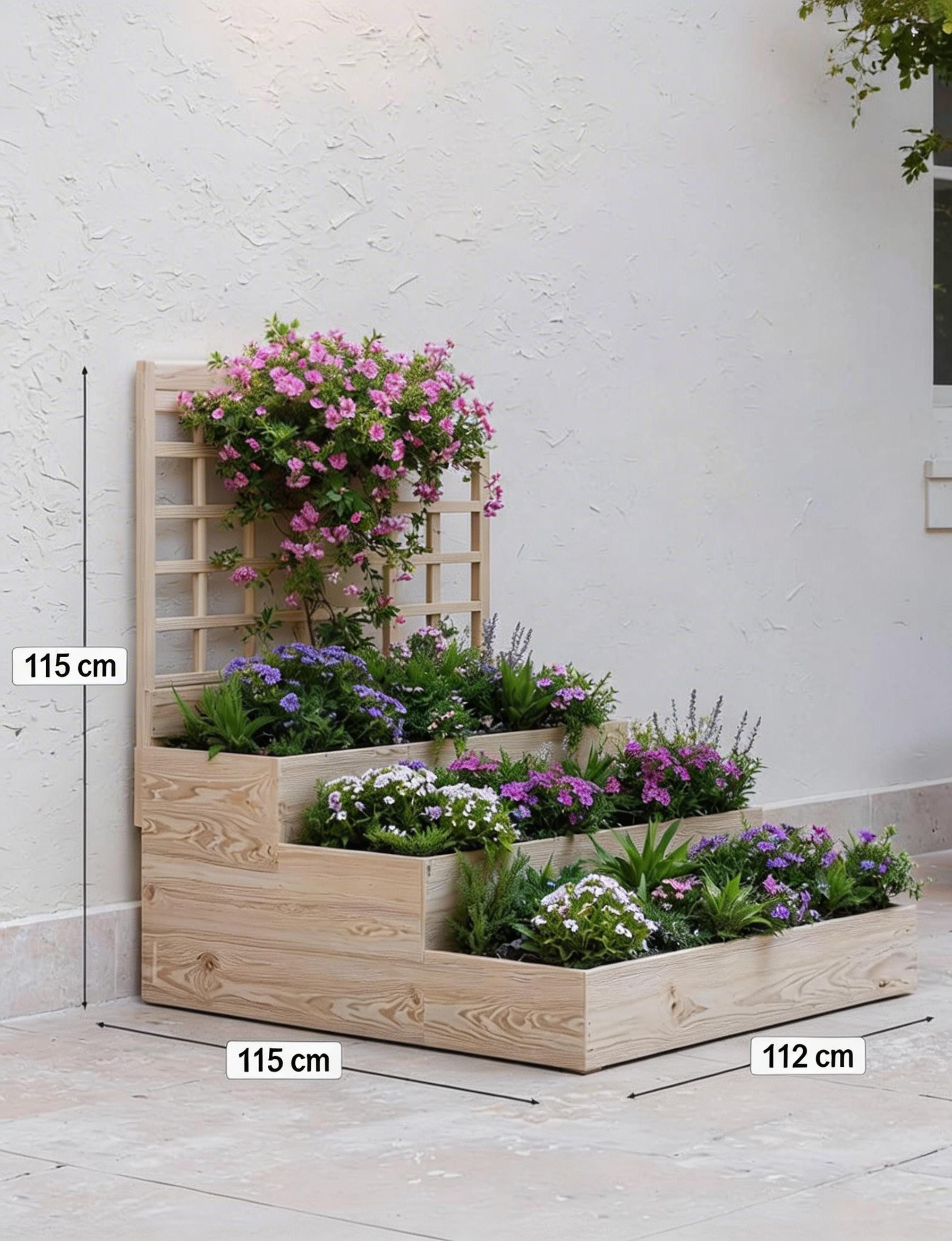 GarveeMore Hochbeet 3-stufiger Pflanzkasten Blumenkasten Gemüsebeet 114x115x115cm – Bild 2 von 5