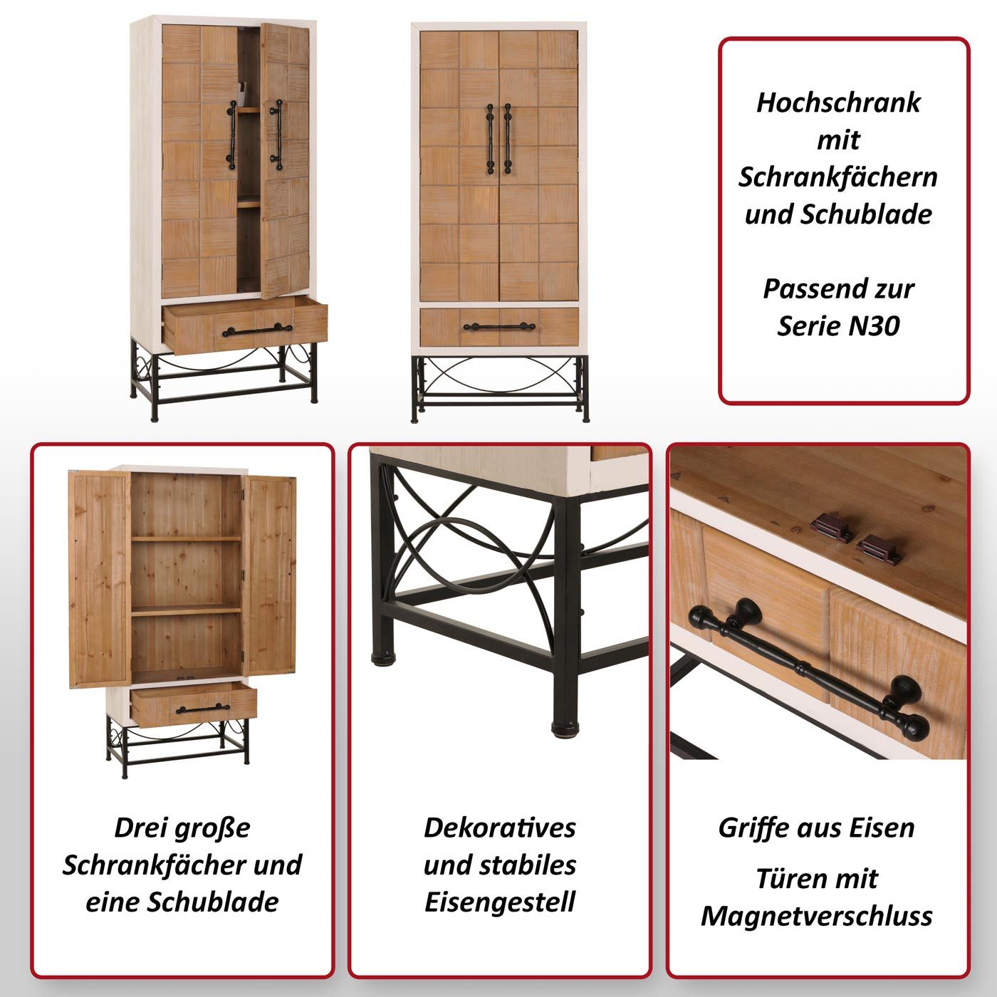 MCW Hochschrank MCW-N30-H Fronten aus massivem Tannenholz