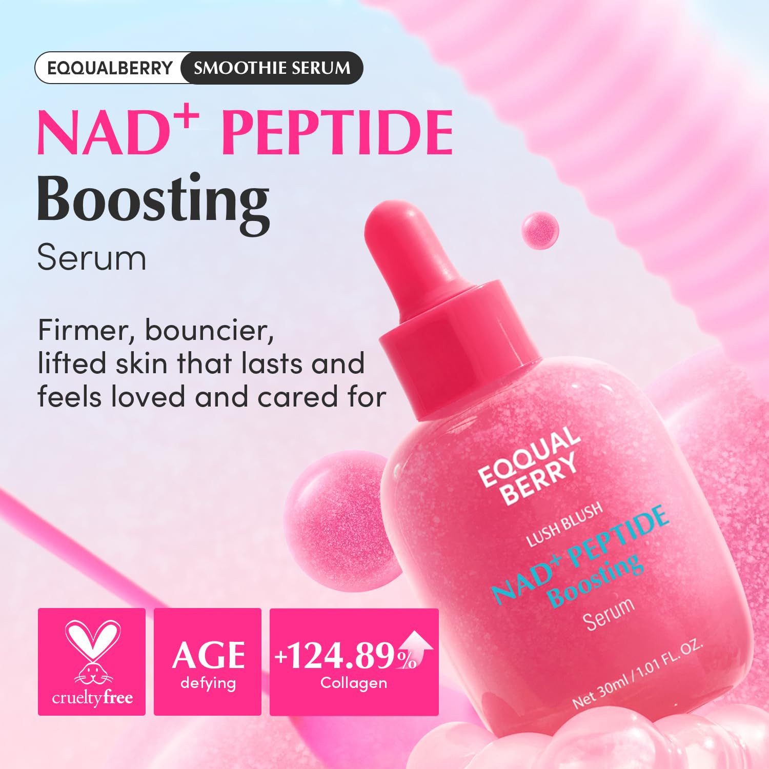 Eqqualberry Gesichtsserum NAD+ Peptide Boosting Serum 30ml – Anti-Aging Serum mit NAD, 14 Peptiden, Ceramide & Hyaluron – korean skincare für, Elastizität & strahlende Haut