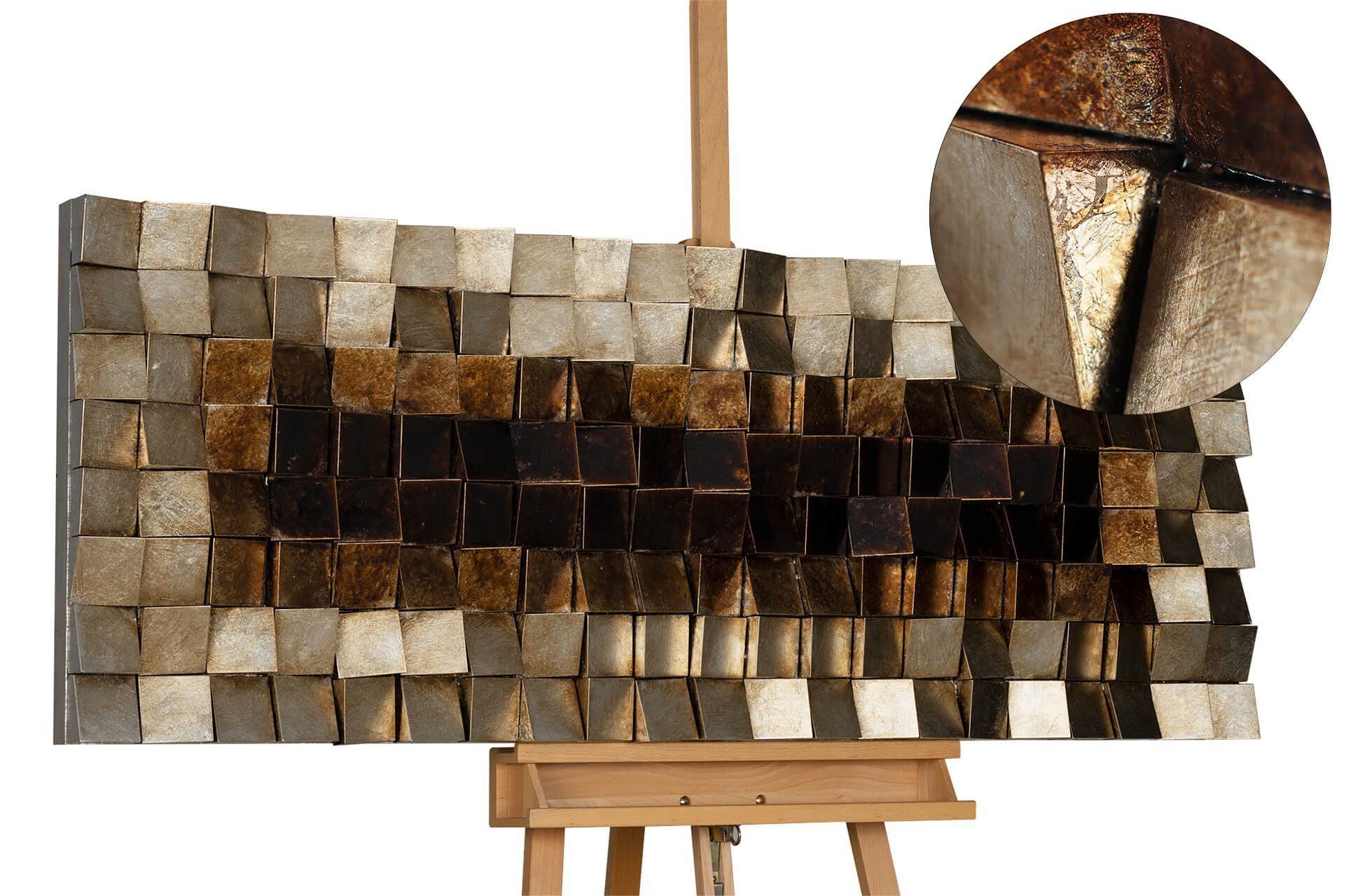 KUNSTLOFT Wandbild Lustrous Pixel 143x55 cm, handgefertigtes Wandbild mit 3D Effekt