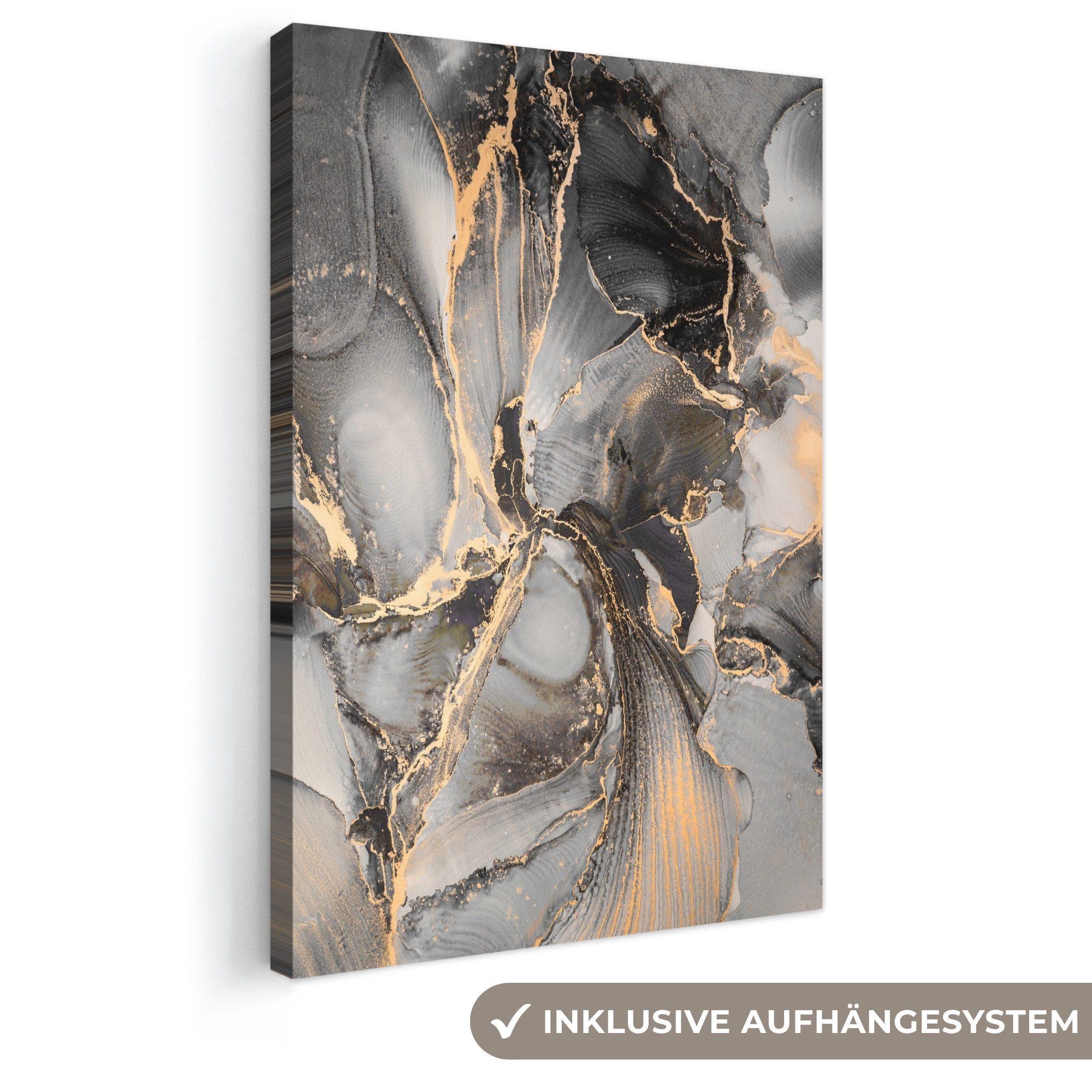 OneMillionCanvasses® Leinwandbild Grau - Luxus - Gold - Marmor, Fotodruck (1 St), Leinwand Canvas Wandbild, Wanddekoration 20x30 cm