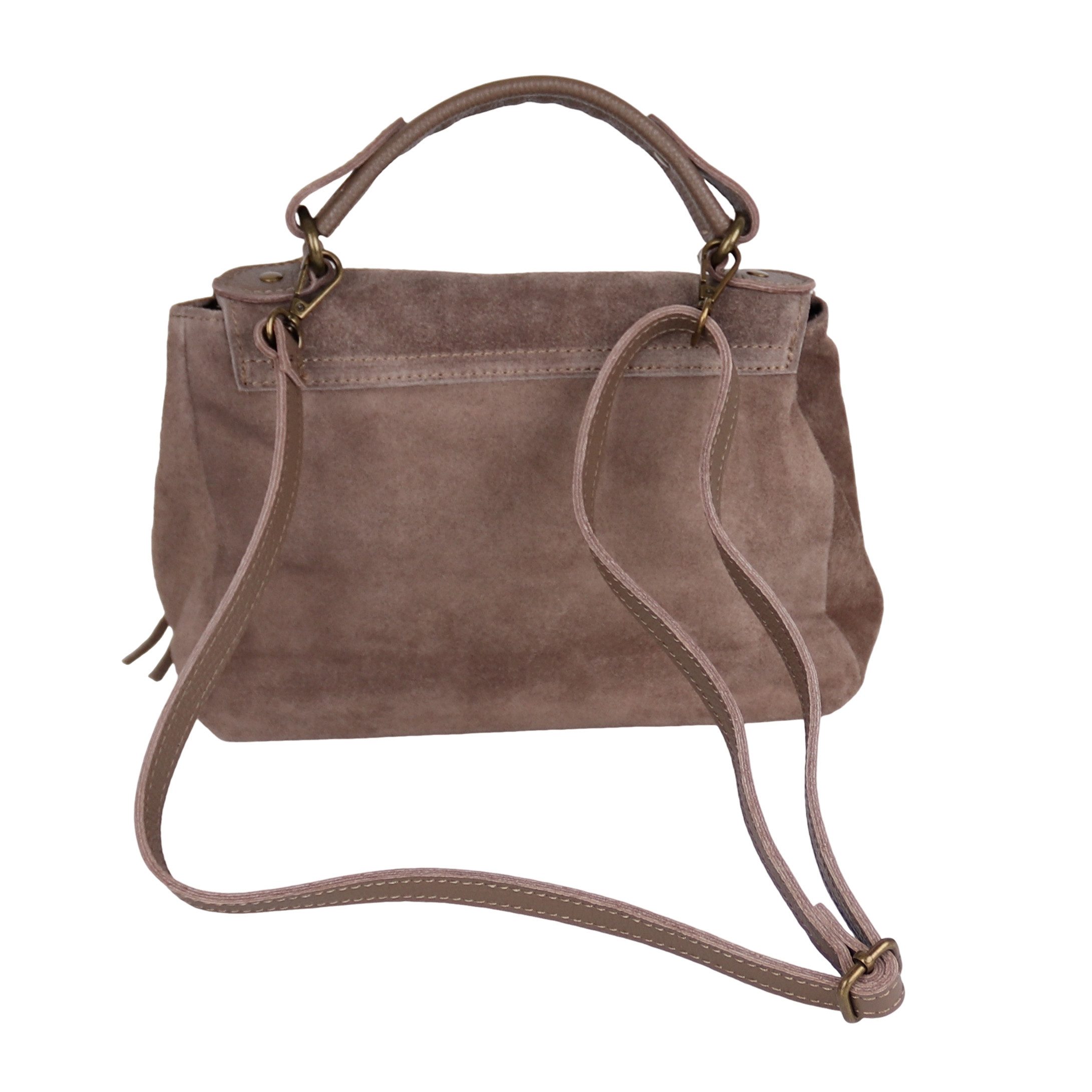 MIRROSI Henkeltasche Damen Fransen-Tasche aus Wildleder, Made in Italy (Schultertasche & Umhängetasche), mit langem Schulterriemen; ca. 26x18x10 cm