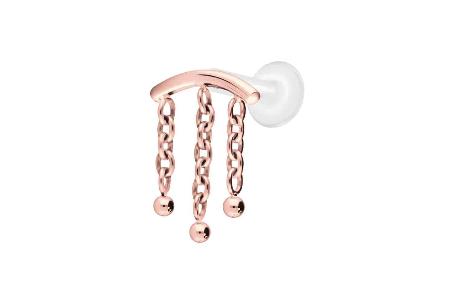 PIERCINGLINE Piercing-Set PTFE Labret mit Innengewinde + Titan-Aufsatz BOGEN + 3 KETTEN (Labrets, 1-tlg)