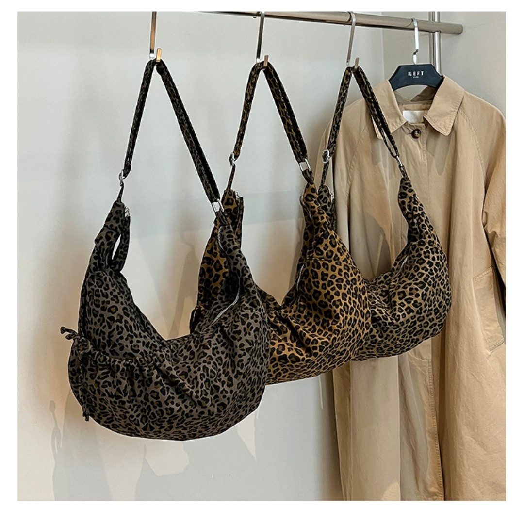 nsihing Schultertasche Crossbody Bag Damen Leopard Umhängetasche Halbmond Tasche Hobo Bag (Shopper Tasche Damen Retro Canvas Beuteltasche Stofftasche), für Coll – Bild 3 von 5