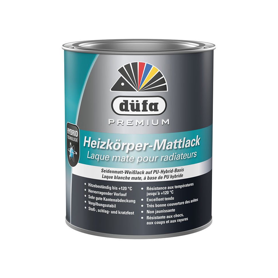 düfa Heizkörperlack PREMIUM Oberflächenlack für Heizkörper seidenmatt weiß 750 ml Lack, Vergilbungsfrei und schnell trocknend