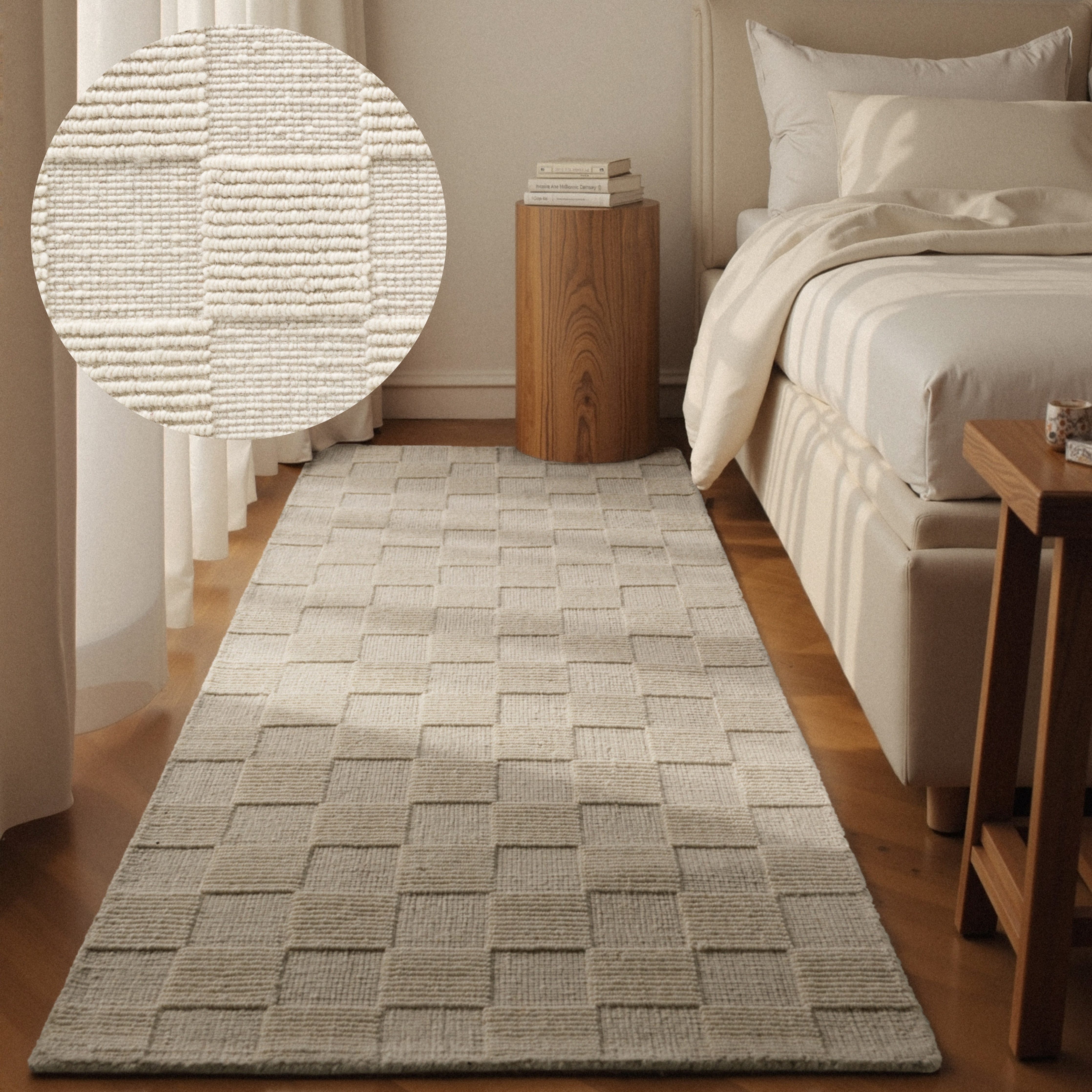 Villeroy & Boch Wollteppich Scala, rechteckig, Höhe: 10 mm, Handgewebt, Wolle, Kariert, Natur, 3D-Struktur, Karo, Wohnzimmer