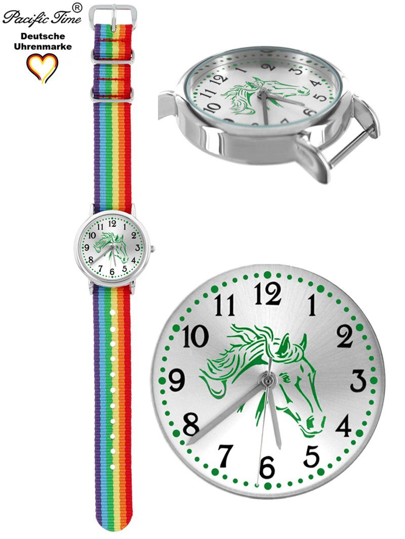 Pacific Time Quarzuhr Kinder Armbanduhr Design Versand Pferd Match grün Wechselarmband, grün Mix Gratis - Pferd Armband Regenbogen und