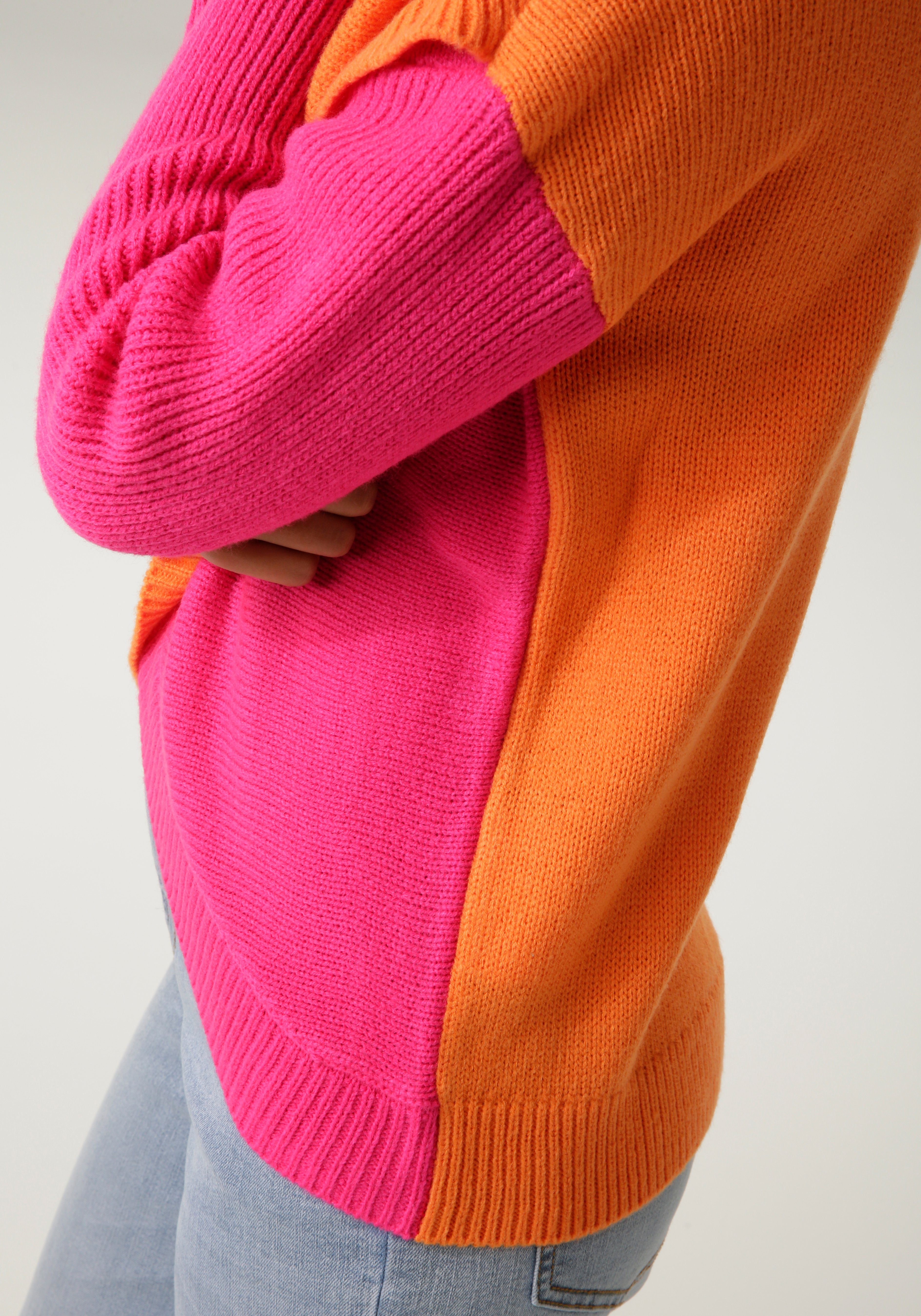 Aniston CASUAL Strickpullover im extravagantem NEUE orange-pink Lagen-Look - KOLLEKTION