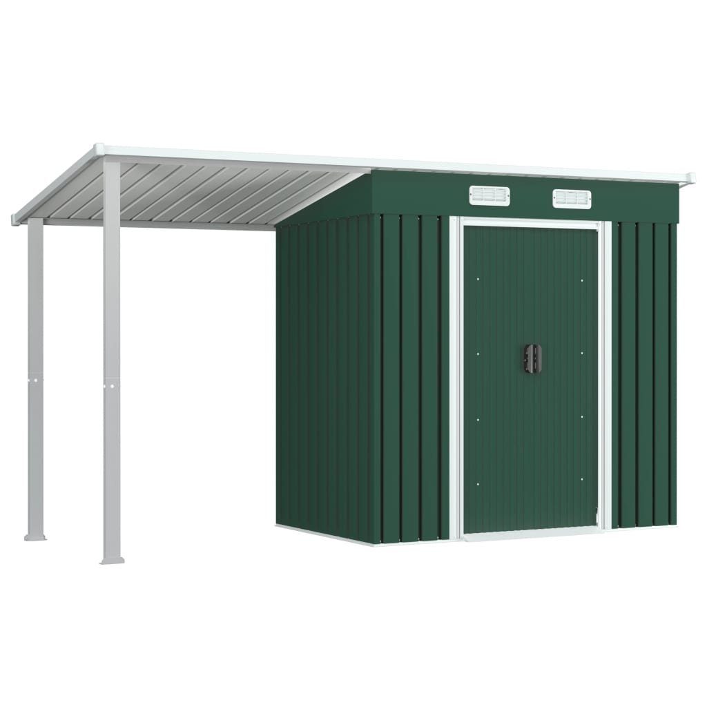 vidaXL Gartenhaus »Gerätehaus mit Vordach Grün 346×121×181 cm Stahl