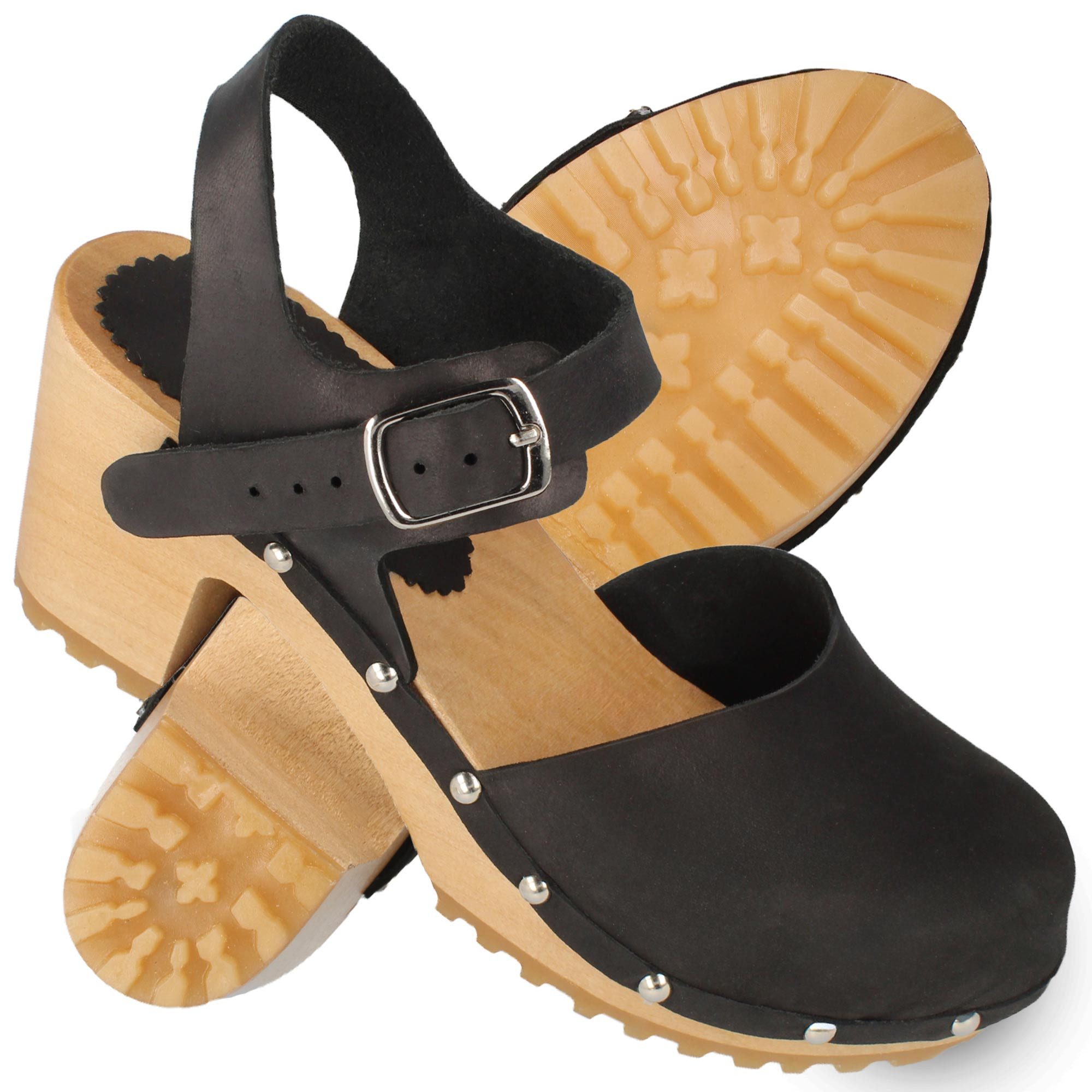 Cloque Clog mit Absatz Damen Sandalen Schwarz, Braun Clog