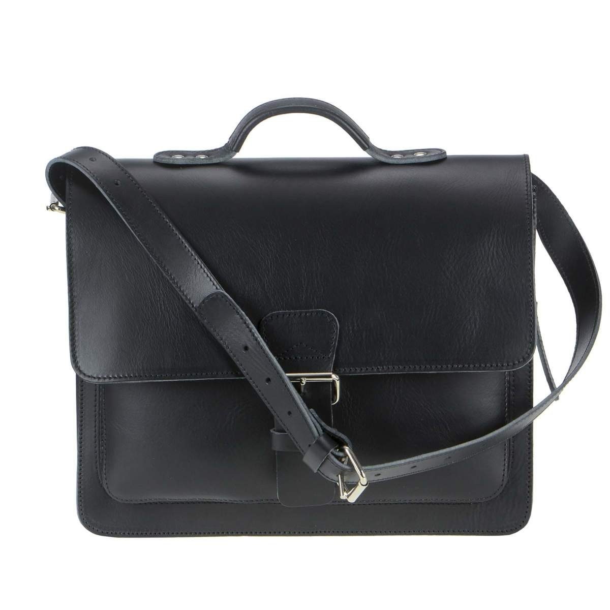 Ruitertassen Aktentasche Classic, 36 cm Schultasche mit 1 Fach, kleine Lehrertasche, rustikales Leder schwarz