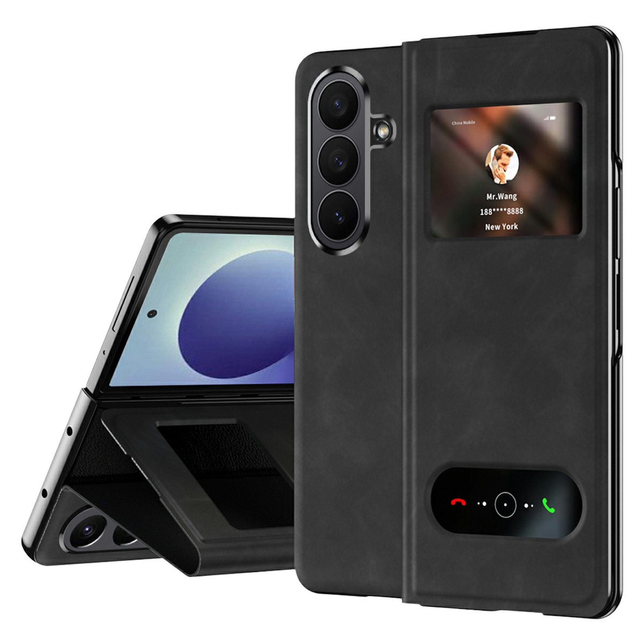 Wigento Handyhülle Klapphülle Nappa-Struktur Samsung Galaxy Z Fold8 Ultra 5G Schwarz 8,00 Zoll und 6,50 Zoll, View Window, Standfunktion