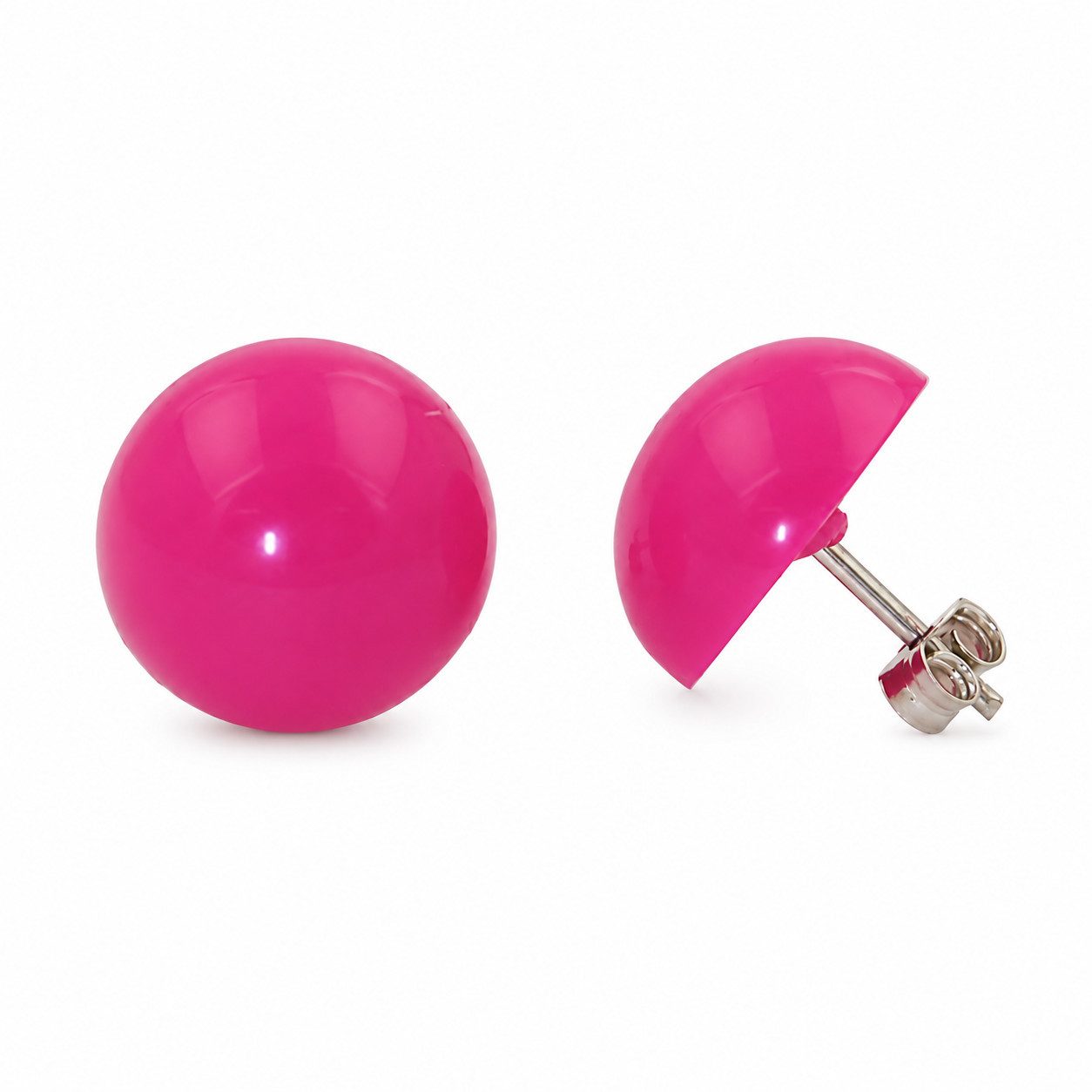 unbespielt Paar Ohrstecker Ohrringe 13 mm Kunststoff pink-rosa glänzend, Modeschmuck für Damen