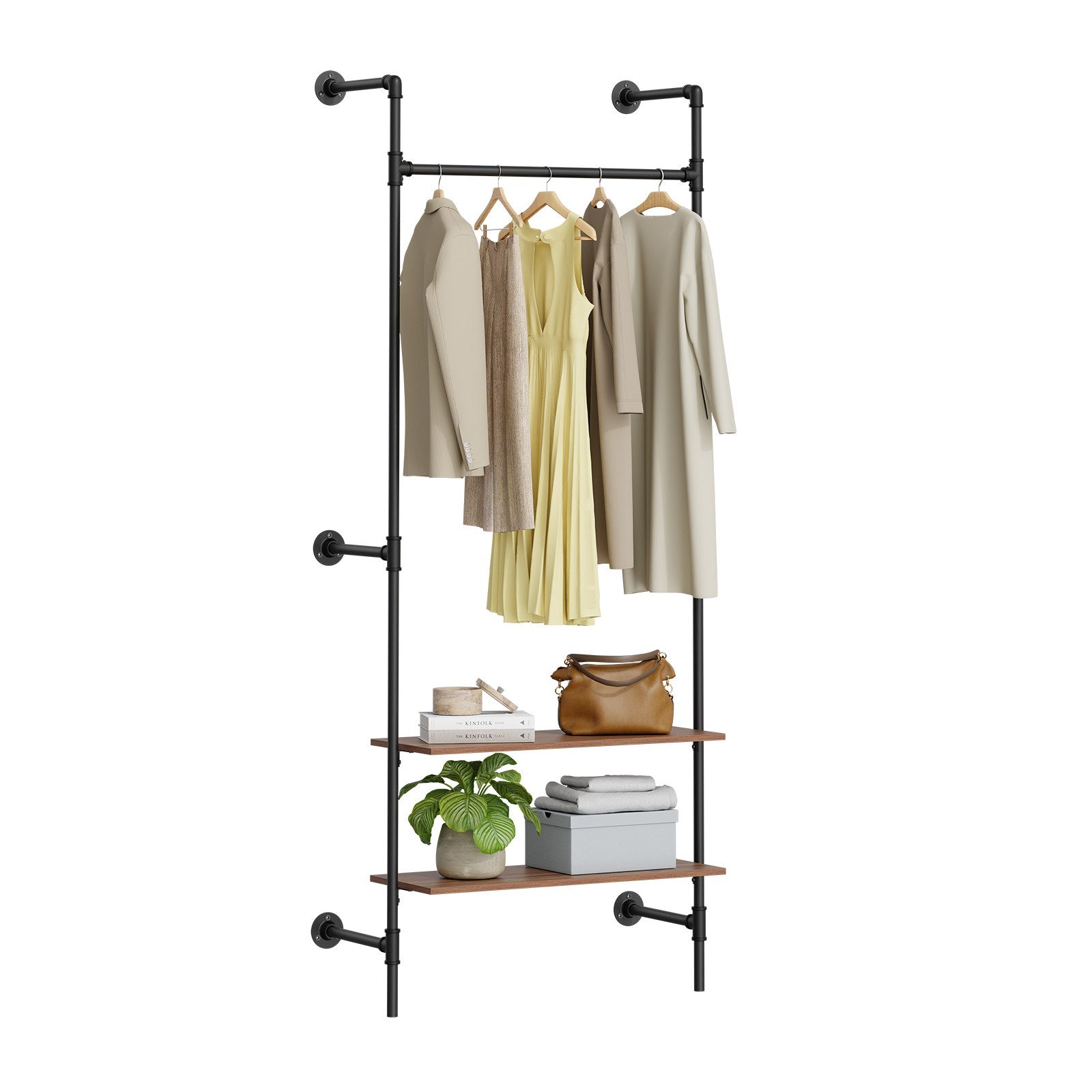 SoBuy Kleiderständer KLS18, Garderobenständer mit Kleiderstange Schuhablage, Kleiderschrank, Kleiderregal mit Kleiderstangen, 2-4 Ablagen, offener Kleiderschrank