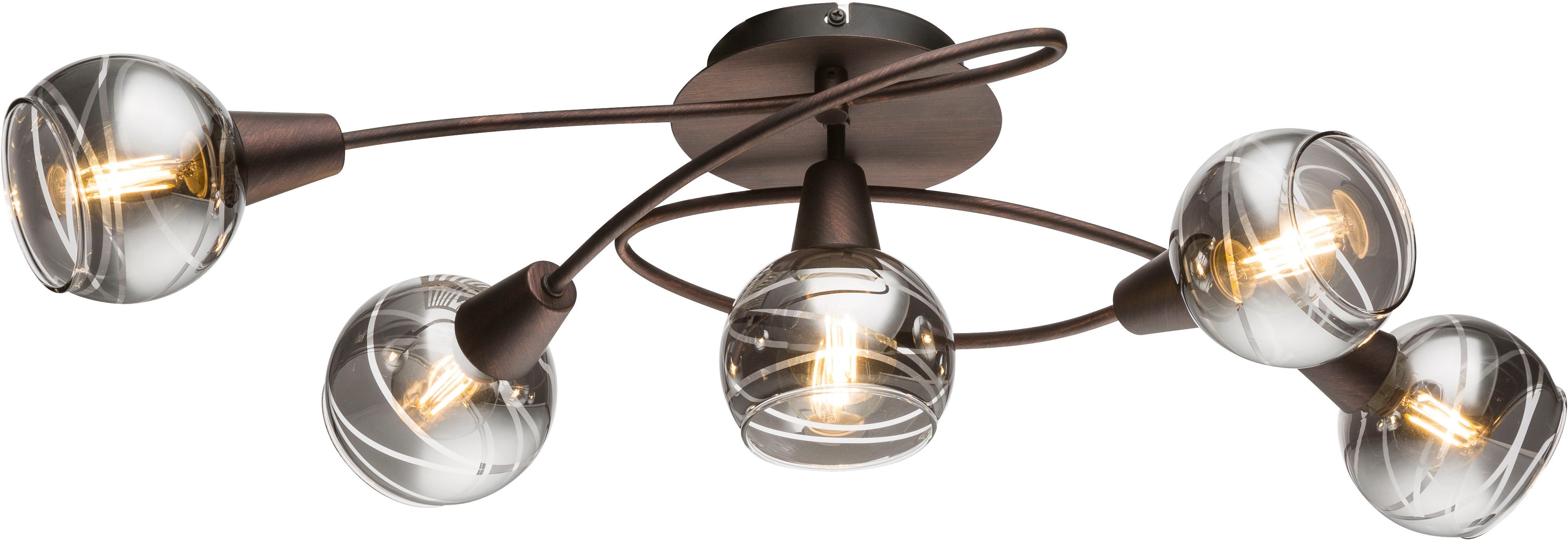 GLOBO LIGHTING Deckenleuchte ISLA, Leuchtmittel wechselbar, Warmweiß, Bronzefarbene Deckenleuchte mit klarem Glas und LEDs