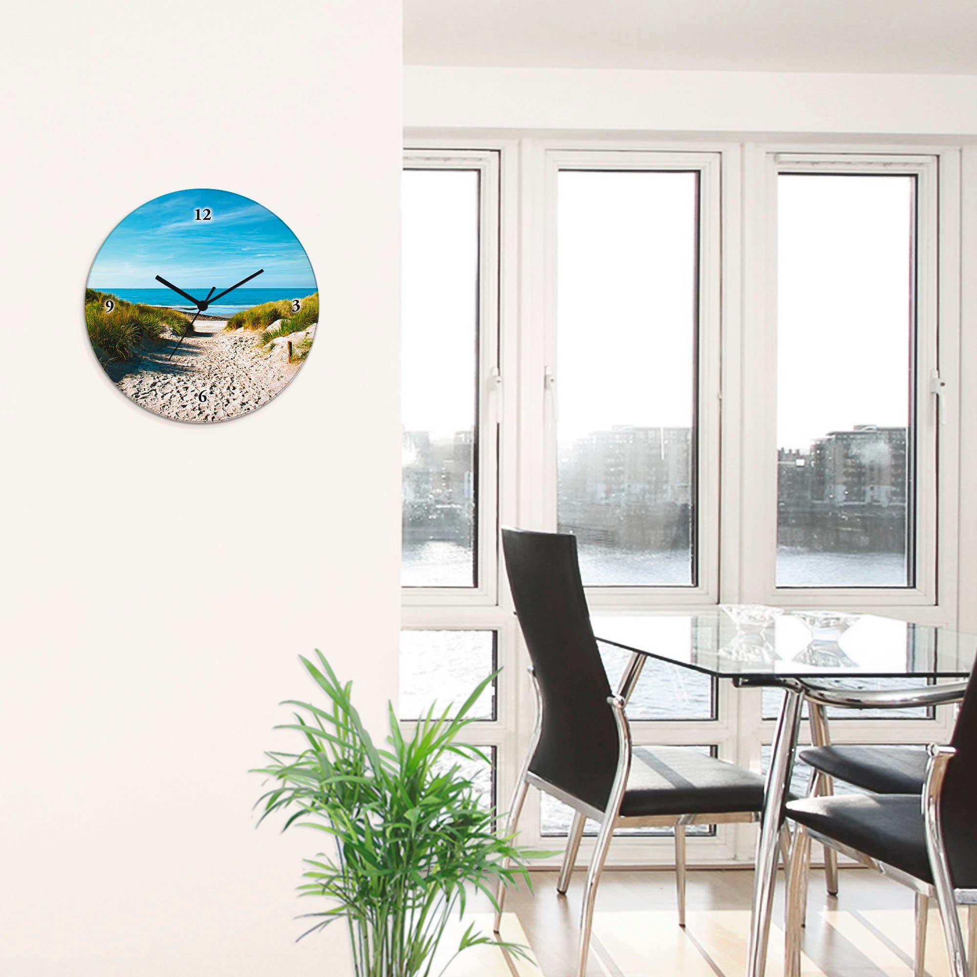 Artland Wanduhr Strand mit Sanddünen und Weg zur See (wahlweise mit Quarz- oder Funkuhrwerk, lautlos ohne Tickgeräusche)