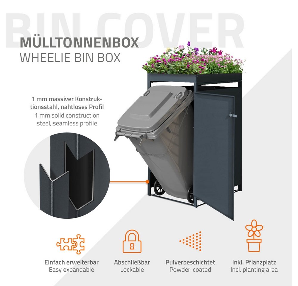 Thumbnail - ML-DESIGN Mülltonnenbox Müllbox aus Stahl wetterfeste Mülltonnen Verkleidung Mülltonnengarage (3 St), Mülltonnencontaine...