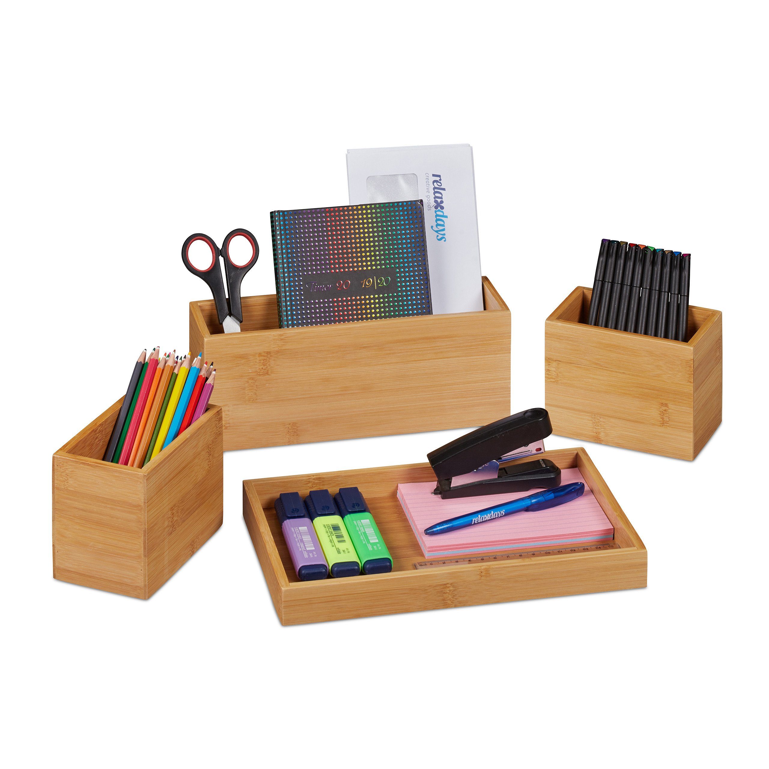 relaxdays Schreibtischaufsatz Schreibtisch Organizer Set, (4-St)