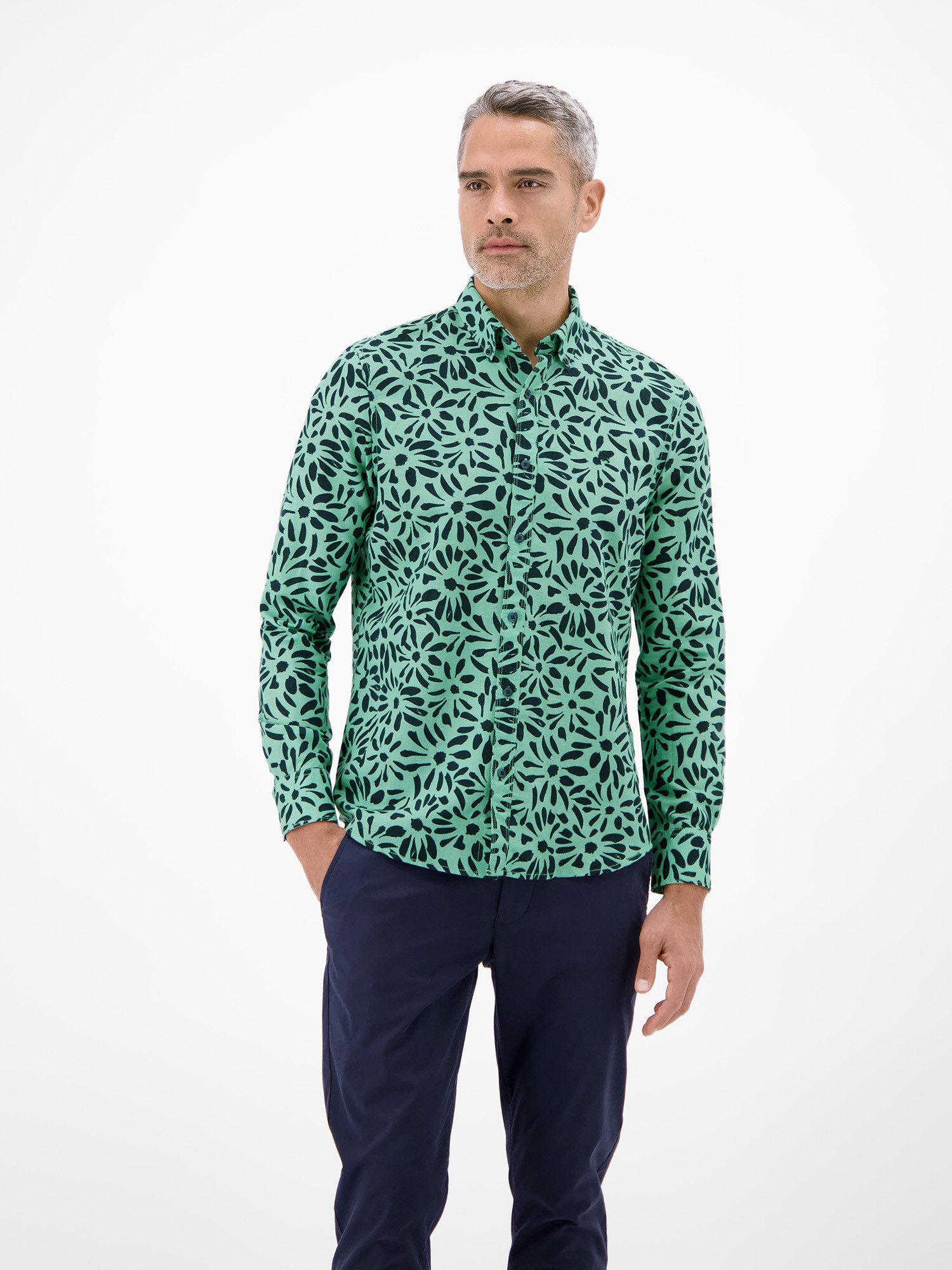 LERROS Leinenhemd Langarmhemd mit floralem Print aus Mischgewebe Baumwoll‑Leinen Mix, hautfreundlich, ideal für warme Tage, langarm