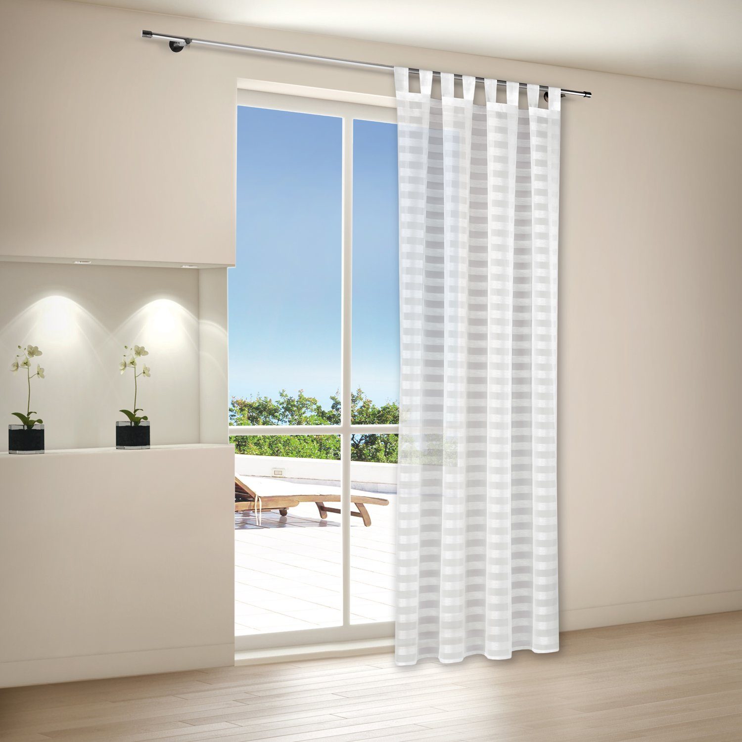 Gerster Vorhang SARY Schlaufenschal, gestreift halbtransparent 140/235cm, gestreift