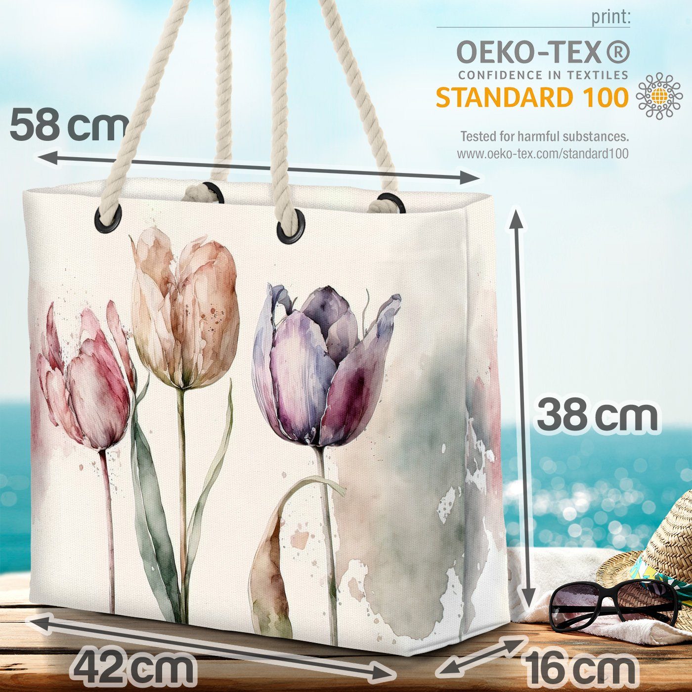 blumen frühling Strandtasche Malerei blumenstrau Tulpen sommer (1-tlg), Blumenstrauß Blumen VOID
