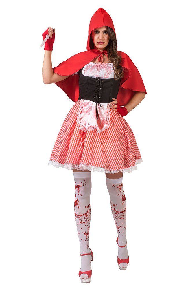 Karneval-Klamotten Zombie-Kostüm Blutiges Rotkäppchen Damen Kostüm, Frauenkostüm Halloween, Klassisch in rot-weiß mit Kapuzenumhang