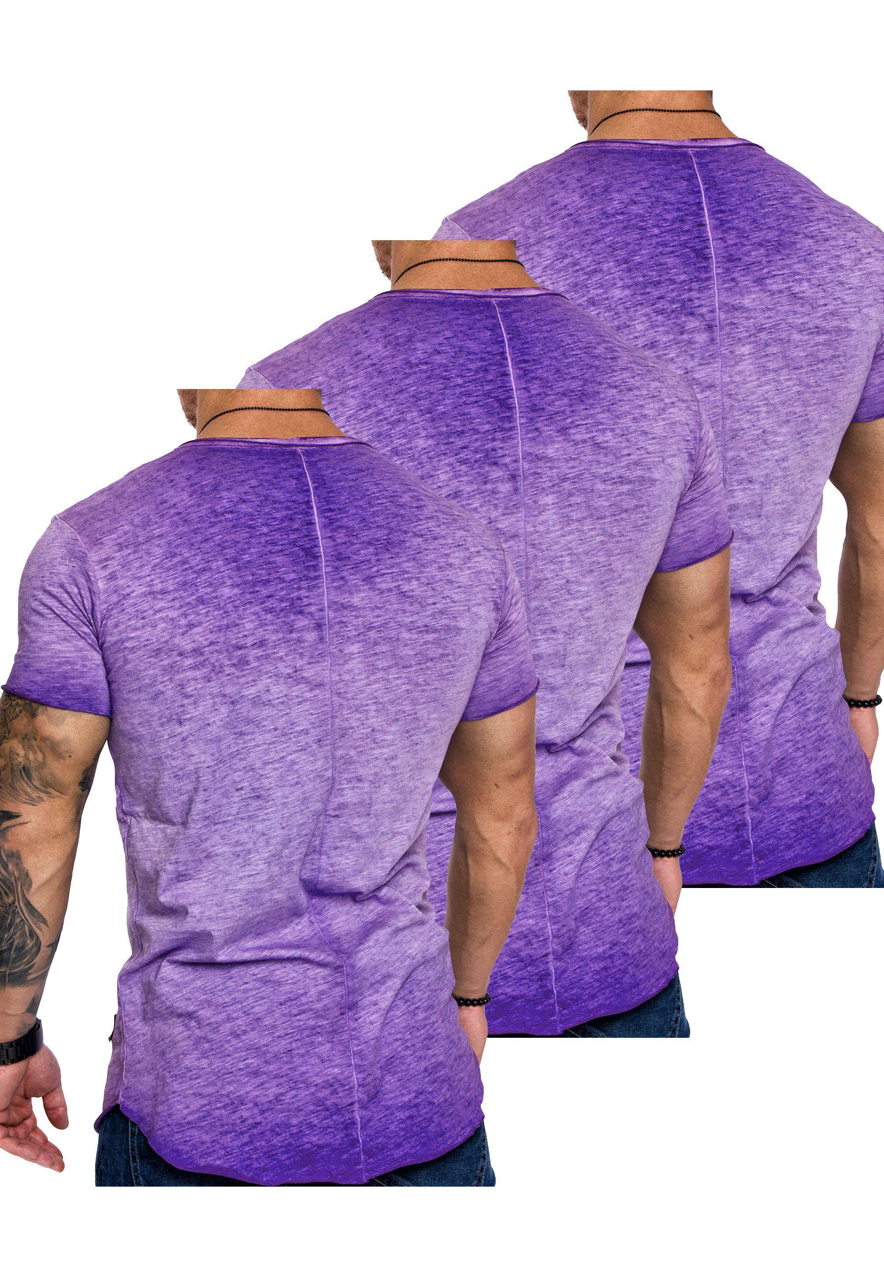 Amaci&Sons T-Shirt 3. (3er-Pack) T-Shirts mit FRANCISCO SAN 3er-Pack T-Shirt Basic V-Ausschnitt Herren Oversize Lila) (3x