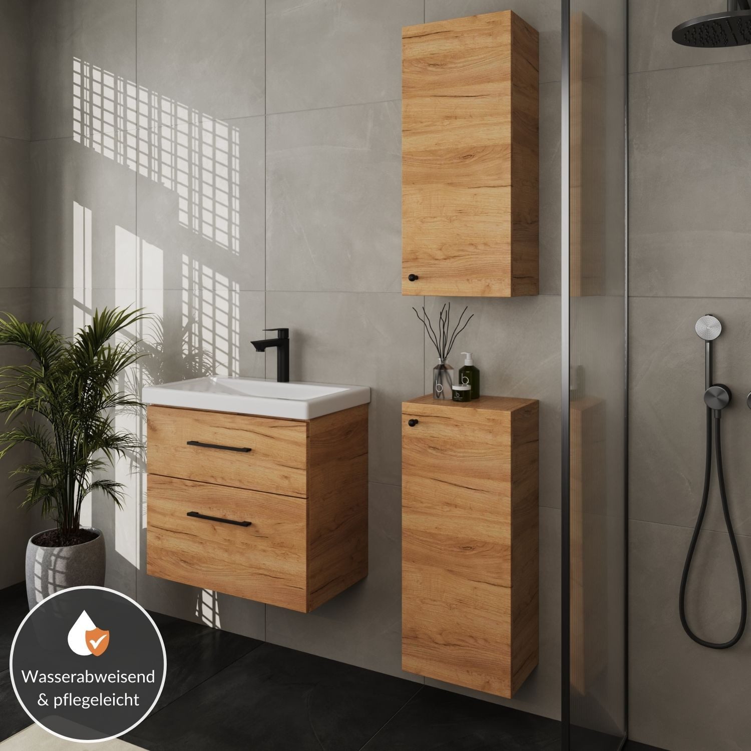 Planetmöbel Badmöbel-Set Badmöbel-Set 63cm mit 2x Midischrank, (Waschbeckenunterschrank, Badezimmerschrank)