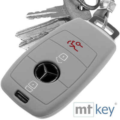 mt-key Schlüsseltasche Autoschlüssel Softcase Silikon Schutzhülle Grau, für Mercedes Benz E-Klasse W213 S213 C238 W238 3 Tasten KEYLESS