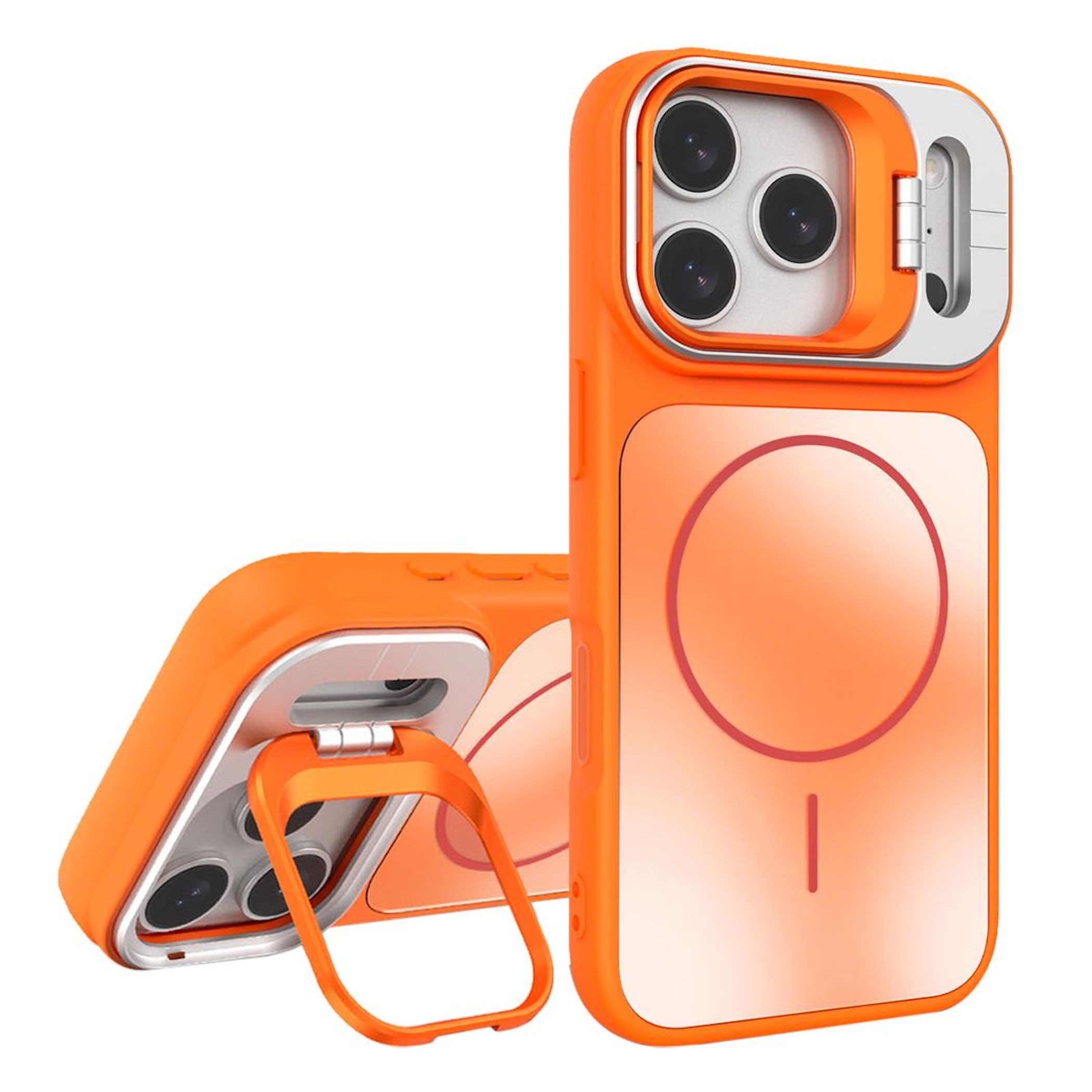 Wigento Handyhülle Für Apple iPhone 17 Pro AG Frosted TPU MagSafe Hülle mit Stand Orange, MagSafe, Kameraschutz, Standfunktion