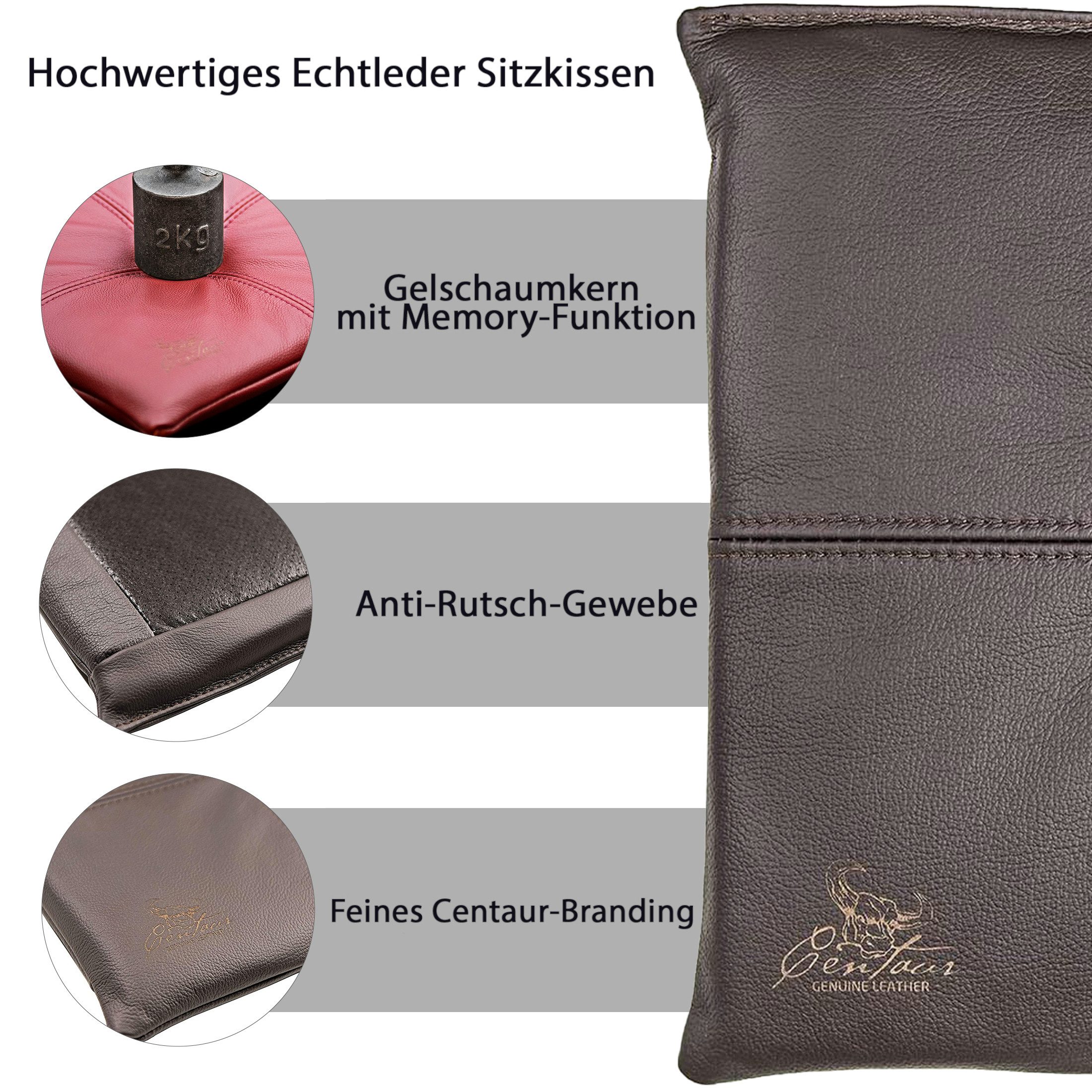 Centaur Sitzkissen aus echtem Leder, Sitzkissen, Hochwertiges Leder, echtes Rindleder, Antirutschfunktion, Handarbeit