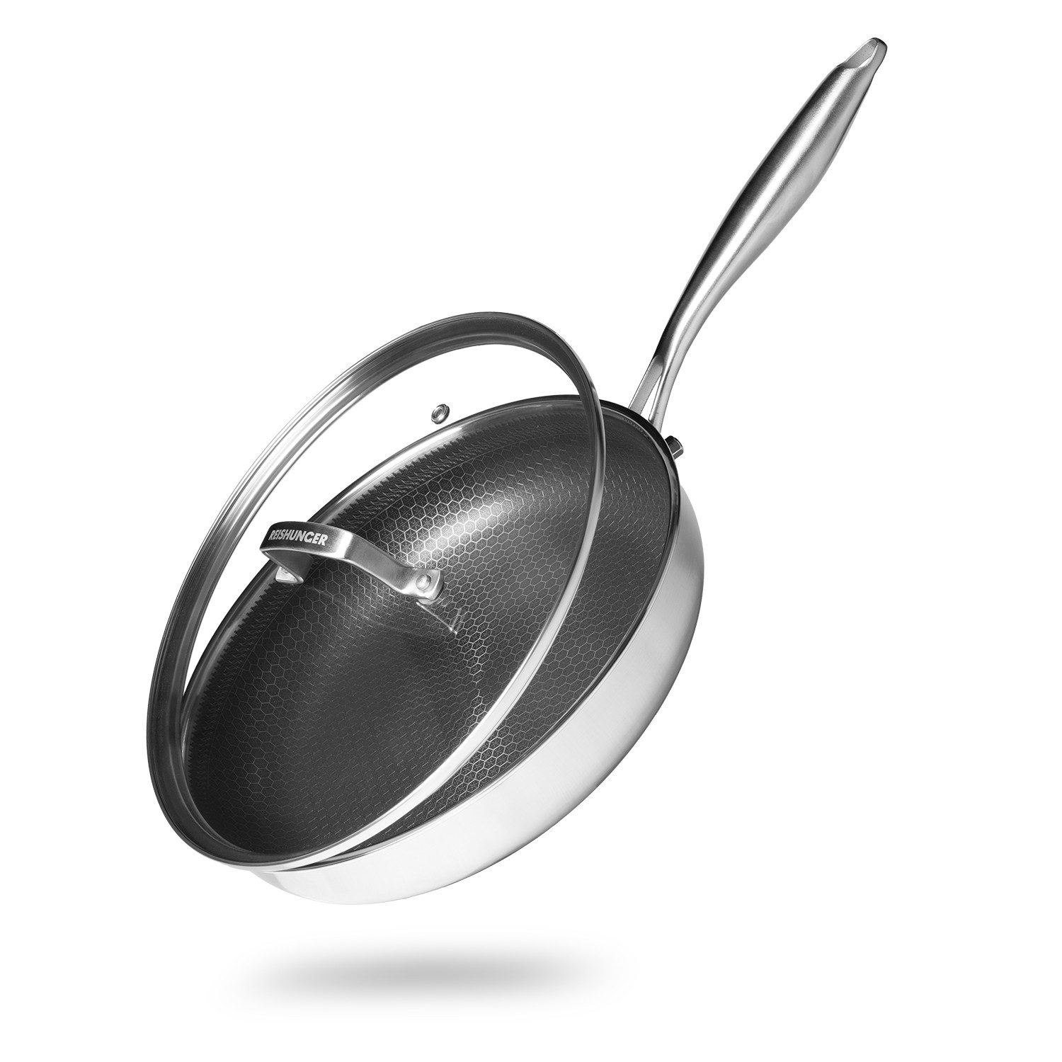 Reishunger Bratpfanne Edelstahlpfanne, Edelstahl, Antihaftbeschichtung, Glasdeckel, Ofenfest bist 220 Grad