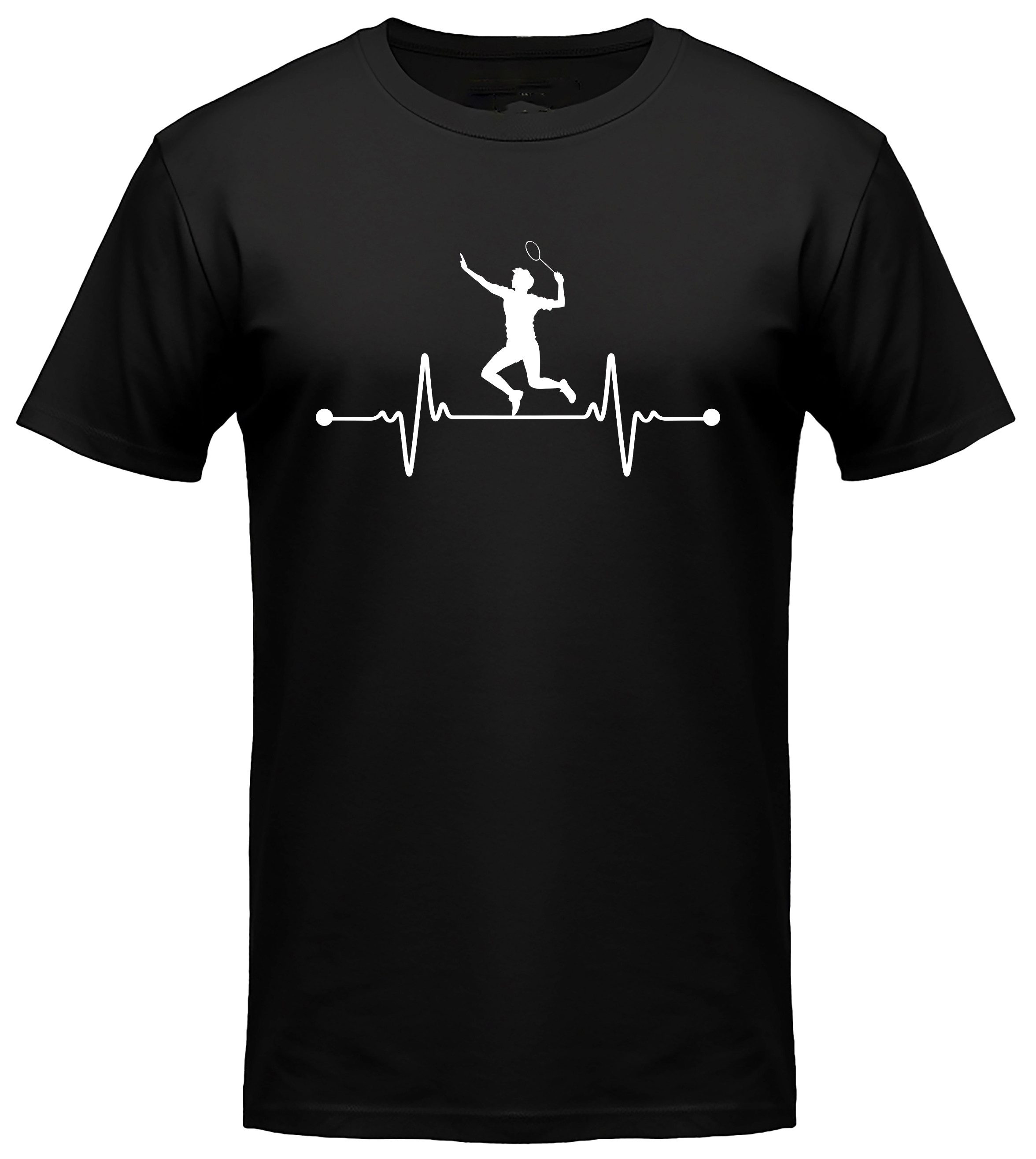 MyDesign24 T-Shirt Badminton Herschlaglinie print Shirt EKG Badminton T-Shirt schwarz kurzarm Regular Fit i562