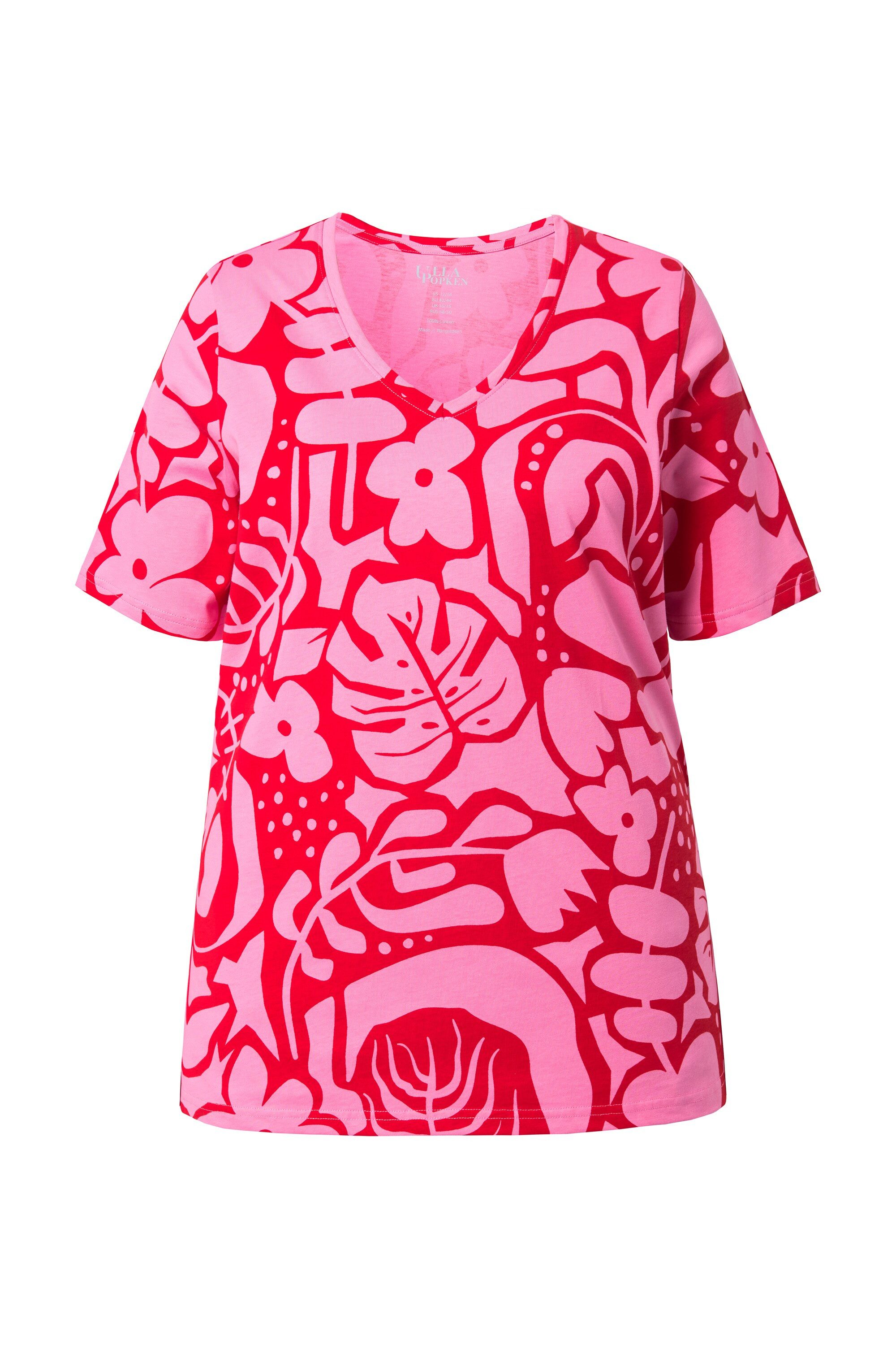 Ulla Popken T-Shirt T-Shirt grafischer Druck A-Linie V-Ausschnitt günstig online kaufen