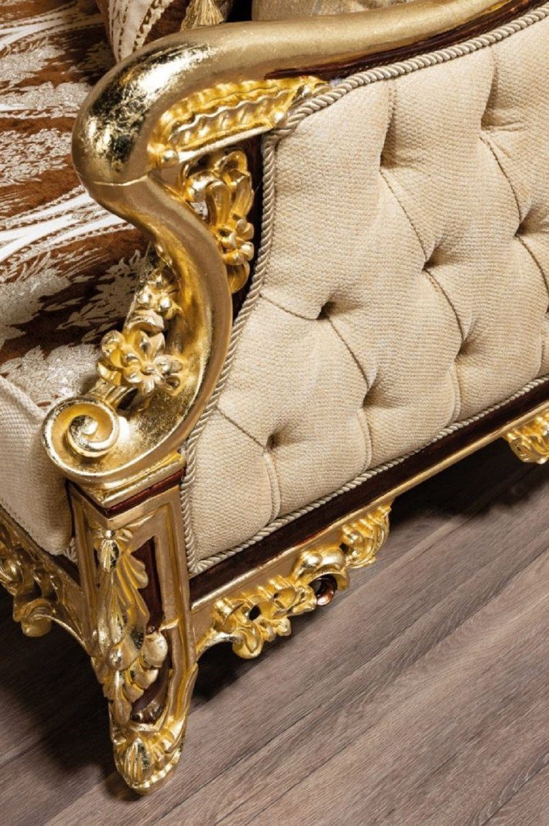 Muster Sofa Wohnzimmer Beige - Barock - Braun Prunkvolles Padrino Casa Gold Sofa / Möbel mit Sofa Luxus / Barock Wohnzimmer