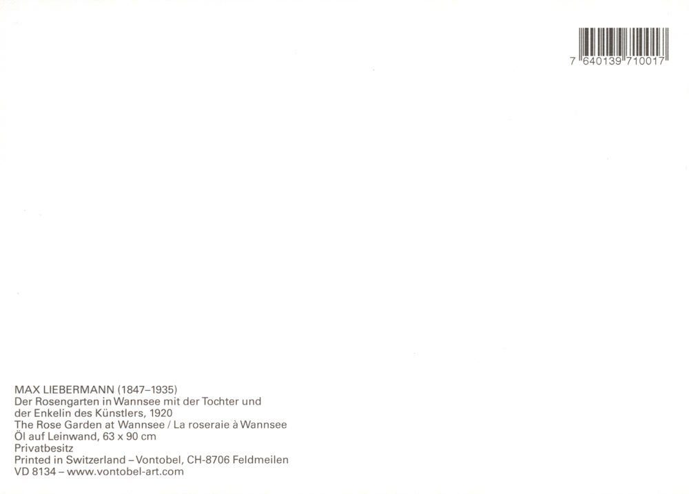 mit Postkarte "Der Max der Kunstkarte in Toc Liebermann ..." Rosengarten Wannsee