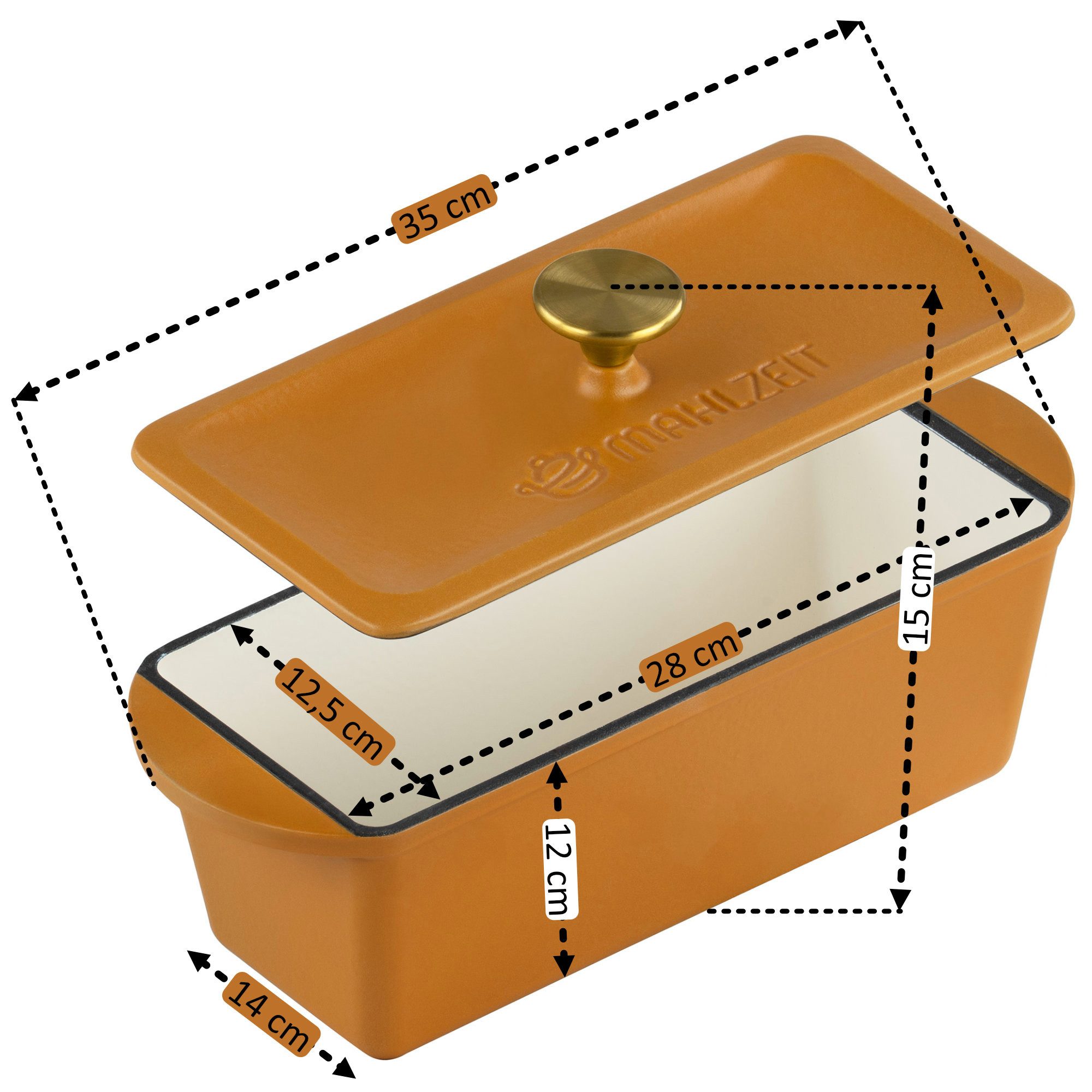 Mahlzeit Bräter Gusseisen, mit Deckel emailliert, 3 Liter, Sunny Orange, Schmortopf, Gusseisen