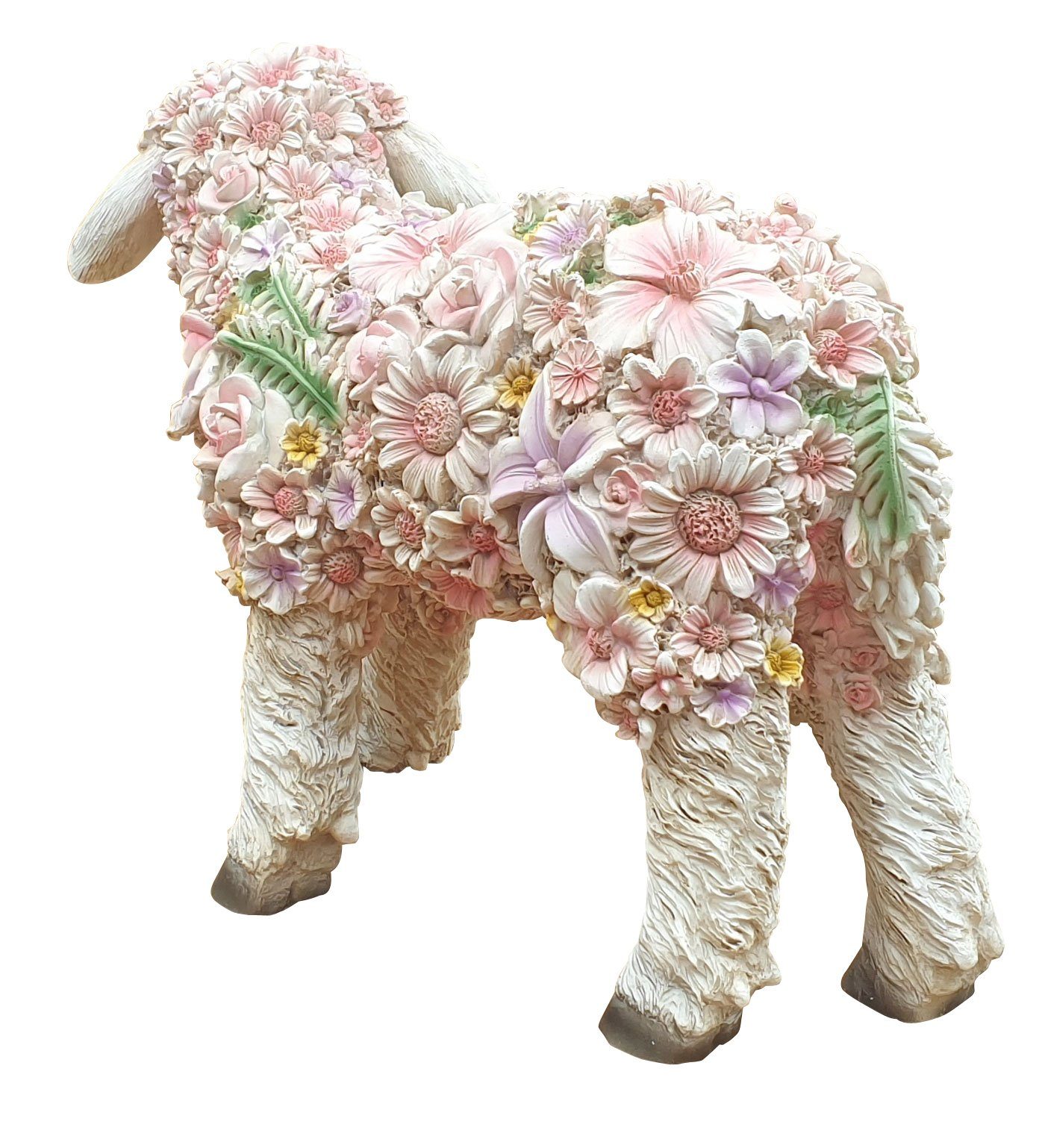 Fachhandel Plus Gartenfigur Lamm, stehend Gartendeko St), (1 Blumen, lustige Dekofigur handbemalt, mit Schaf