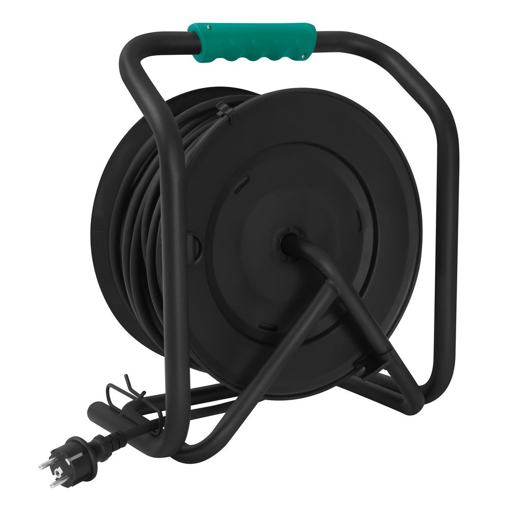 VONROC PRO Kabeltrommel 4-fach (IP44 - Neopren Kabel H07RN-F 3x1,5 mm² - 4 Schuko-Steckdosen mit Erdung -, 3000 Watt (aufgewickelt) / 1100 W (aufgerollt), Kabellänge 50 m), - fester Kern - Wärmeschutz