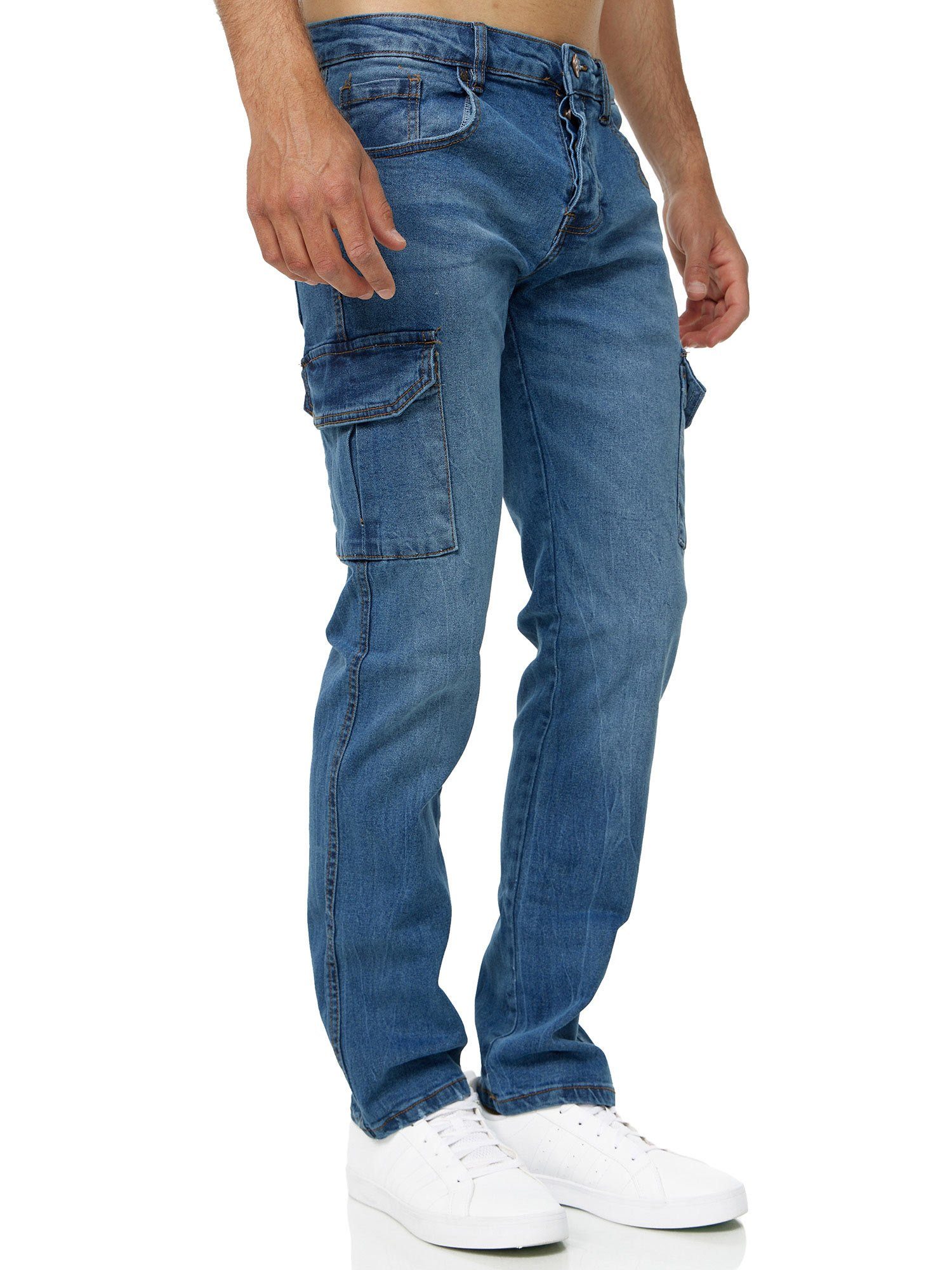 Hose Cargo blau Straight-Jeans A104 Tazzio Jeans Denim Regular Fit