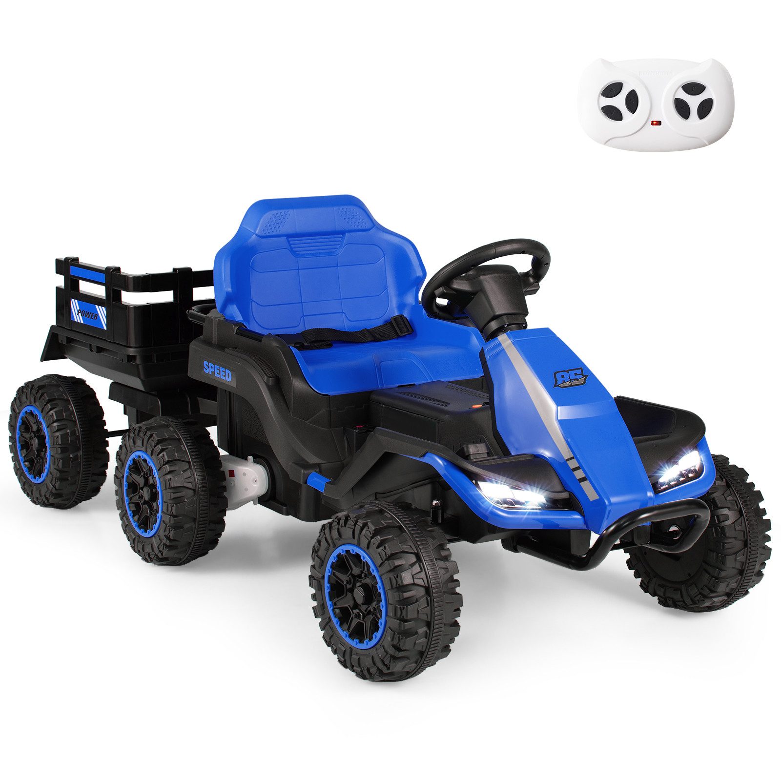 COSTWAY Elektro-Kinderauto 24V Elektro Traktor, Kindertraktor, Belastbarkeit 30 kg, mit abnehmbarem Anhänger, Musik