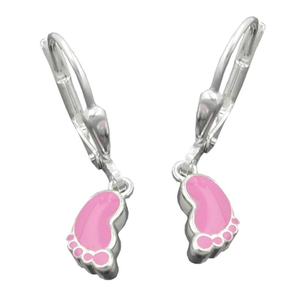 unbespielt Paar Ohrhänger Ohrbrisur Fuß Schmuckbox, x rosa 925 inklusive mm Silberschmuck 5 lackiert 23 Silber für Kinder