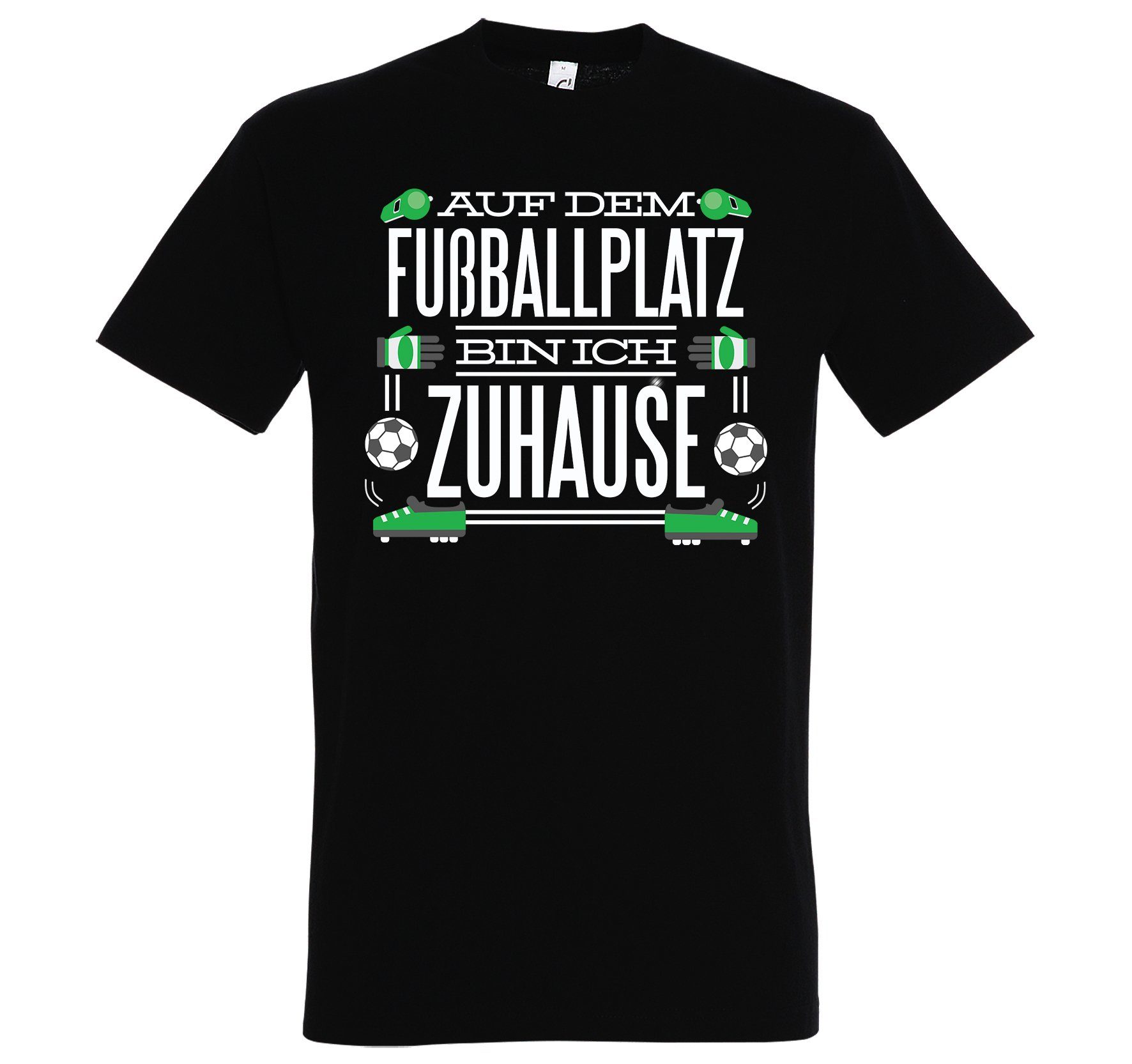 preisbewusst Youth Designz T-Shirt "Auf lustigem Zuhause" ich dem Herren Fußballplatz Spruch Schwarz mit T-Shirt bin