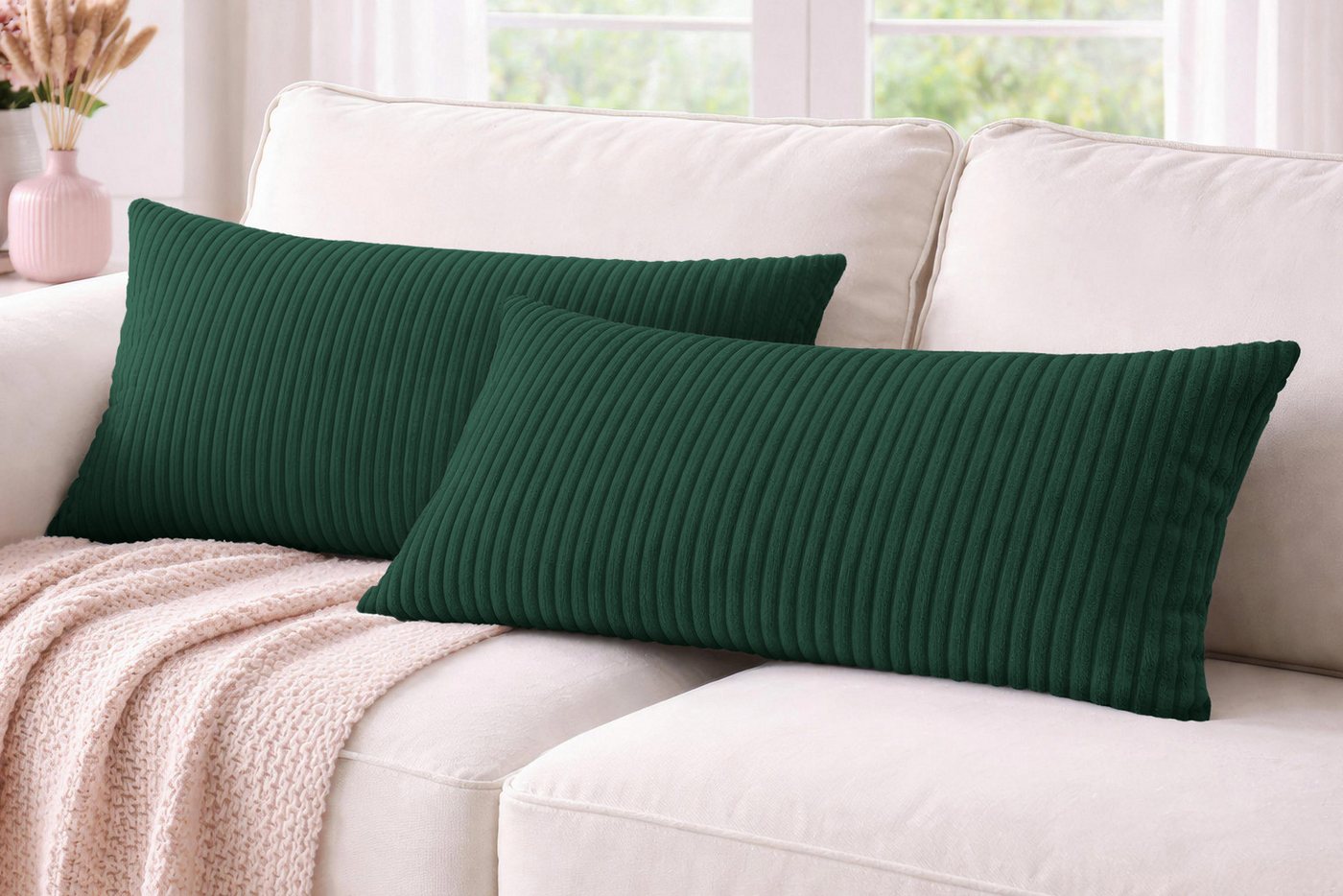 Amilian Dekokissen 40x80 cm 2er Set mit Füllung – Cord-Optik Sofakissen, mit Füllung und Bezug, formstabil, Hotelverschluss