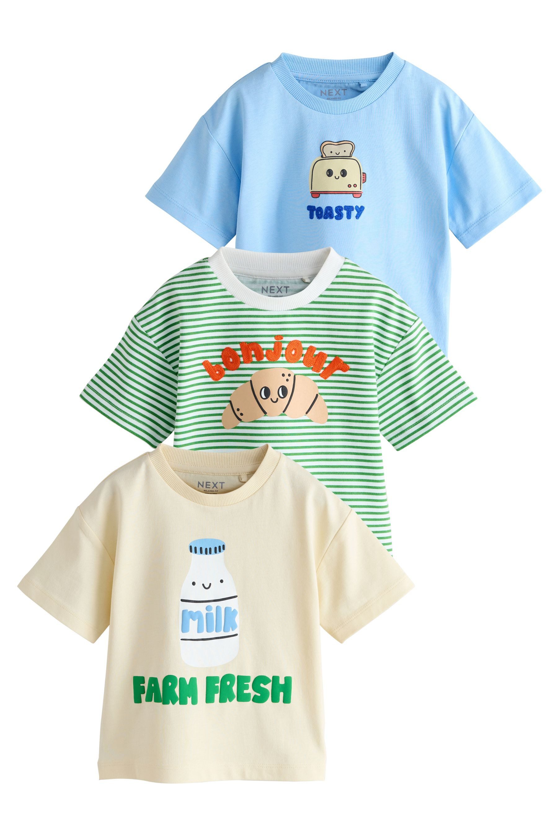 Next Langarmshirt Kurzarm-T-Shirts mit Grafik-Print im 3er-Pack (3-tlg)