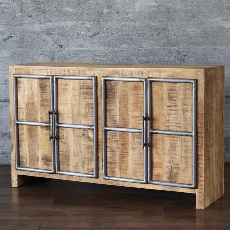 baario Sideboard Sideboard VLAKA Industrial Vintage, 140 cm Massivholz & Eisen Anrichte