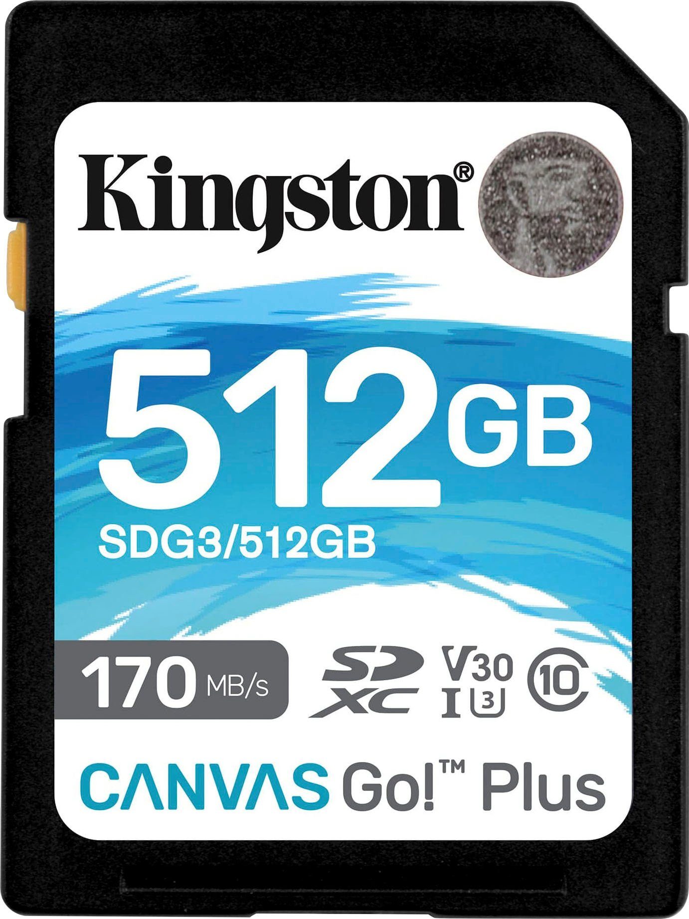 Kingston Canvas Go Plus SD 512GB Speicherkarte (512 GB, Video Speed Class 30 (V30)/UHS Speed Class 3 (U3), 170 MB/s Lesegeschwindigkeit)